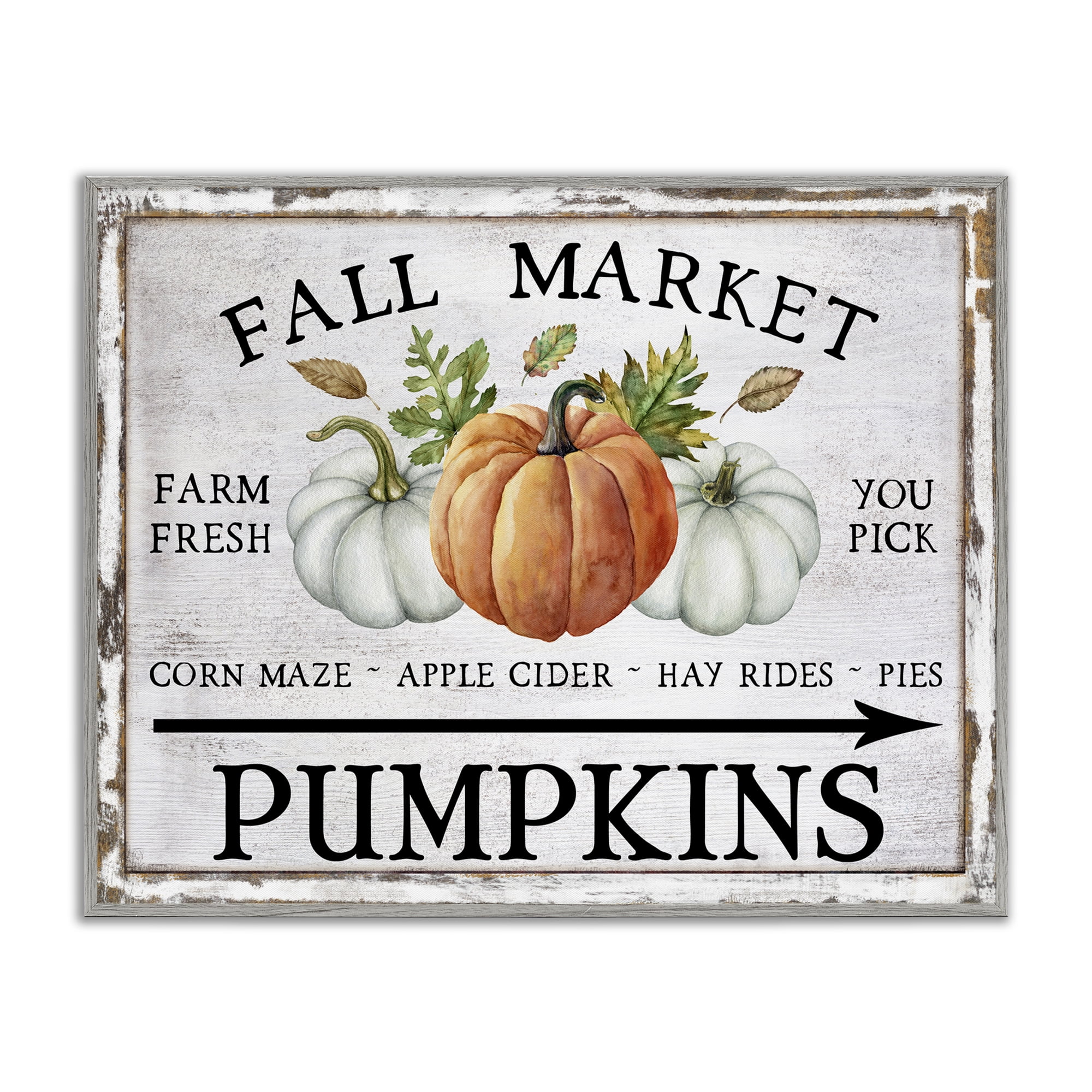 Stupell Industries Fall Market Pumpkins Holiday Painting Gray Framed Art Prints Wall Art, 30 x 24