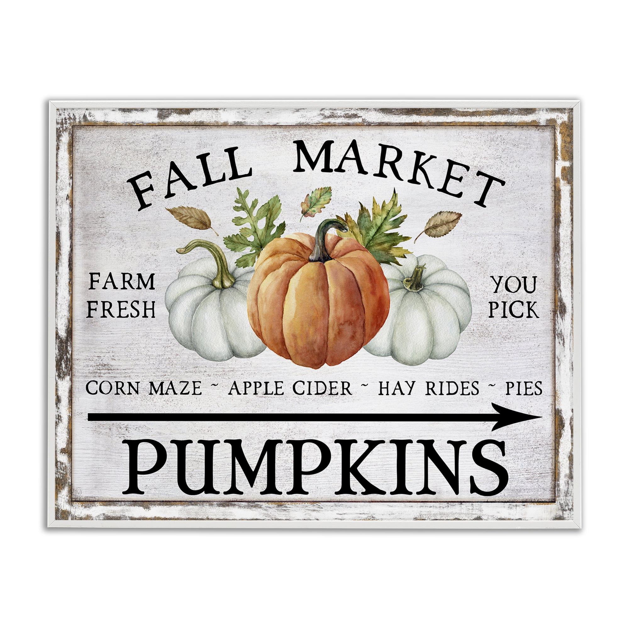 Stupell Industries Fall Market Pumpkins Holiday Painting White Framed Art Prints Wall Art, 20 x 16