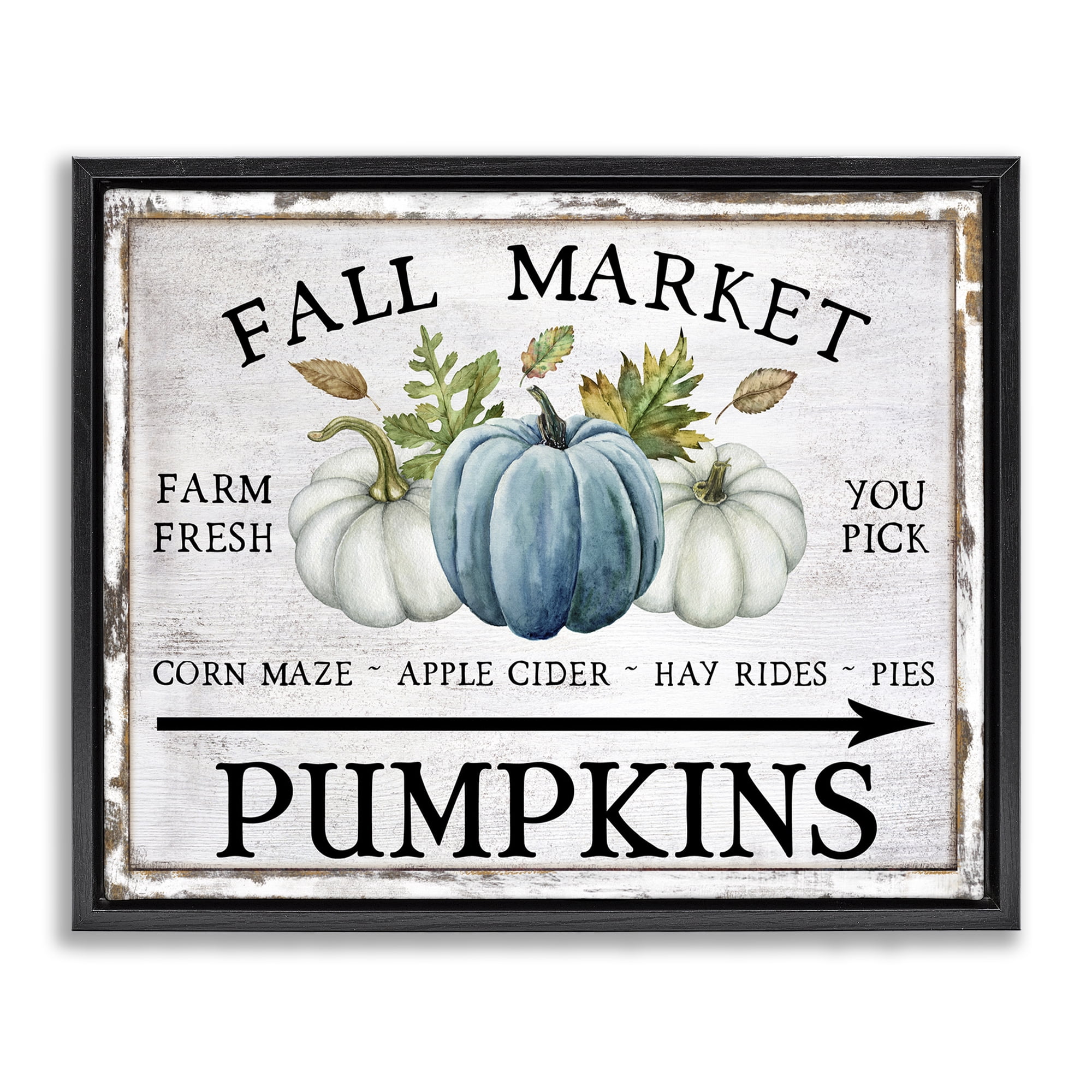 Stupell Industries Fall Market with Arrow Holiday Painting Black Floater Framed Canvas Art Prints Wall Art, 31 x 25