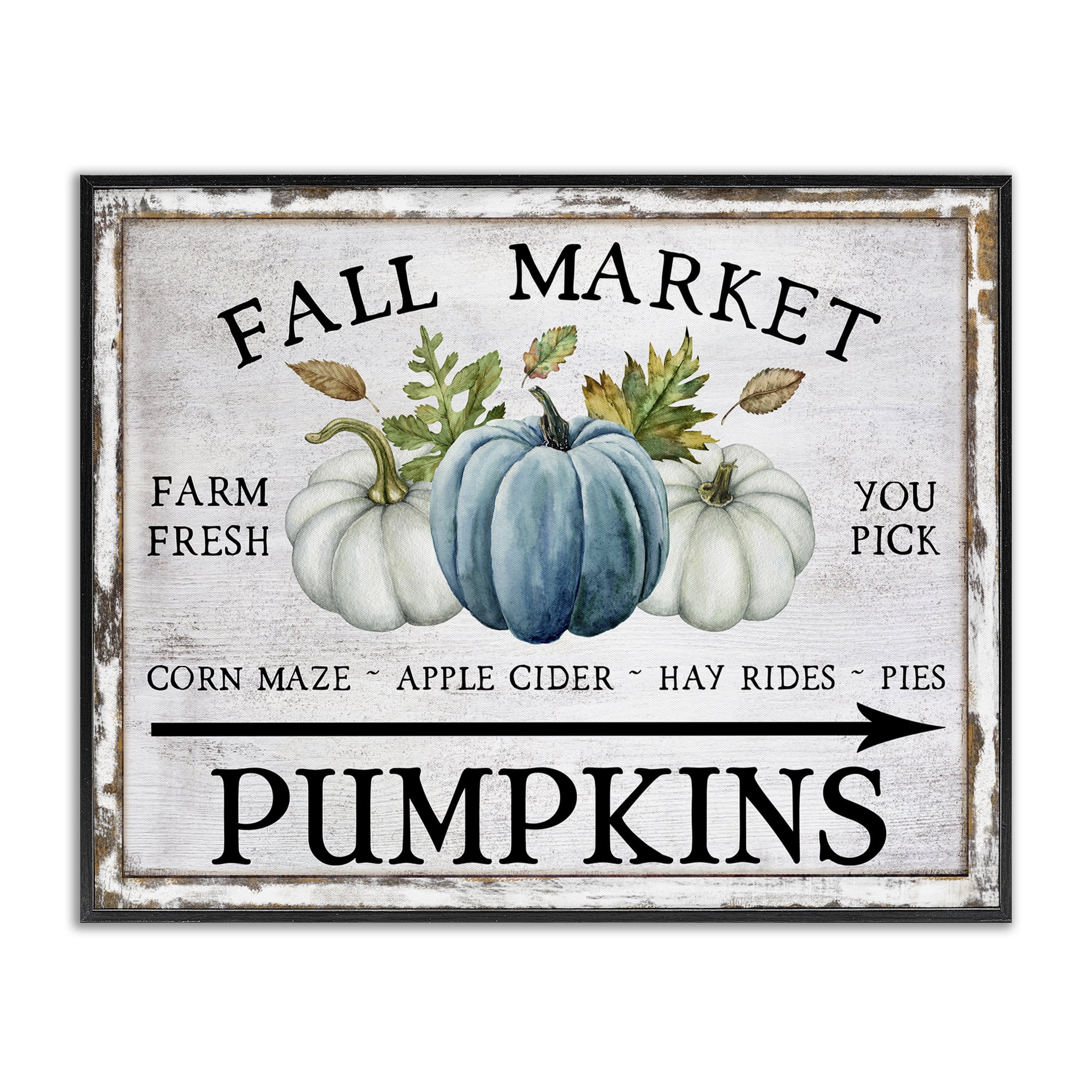 Stupell Industries Fall Market with Arrow Holiday Painting Black Framed Art Prints Wall Art, 20 x 16