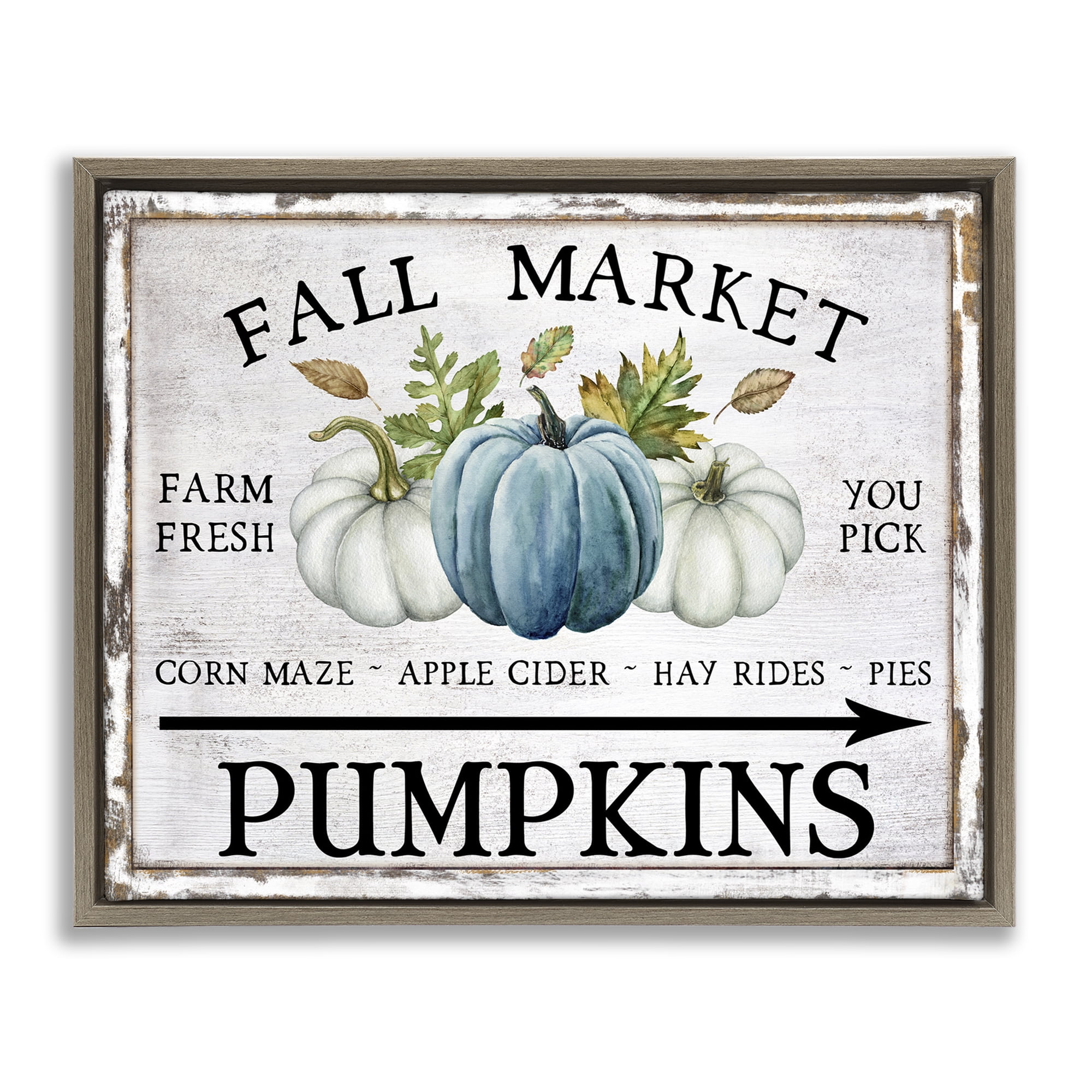 Stupell Industries Fall Market with Arrow Holiday Painting Brown Floater Framed Canvas Art Prints Wall Art, 21 x 17