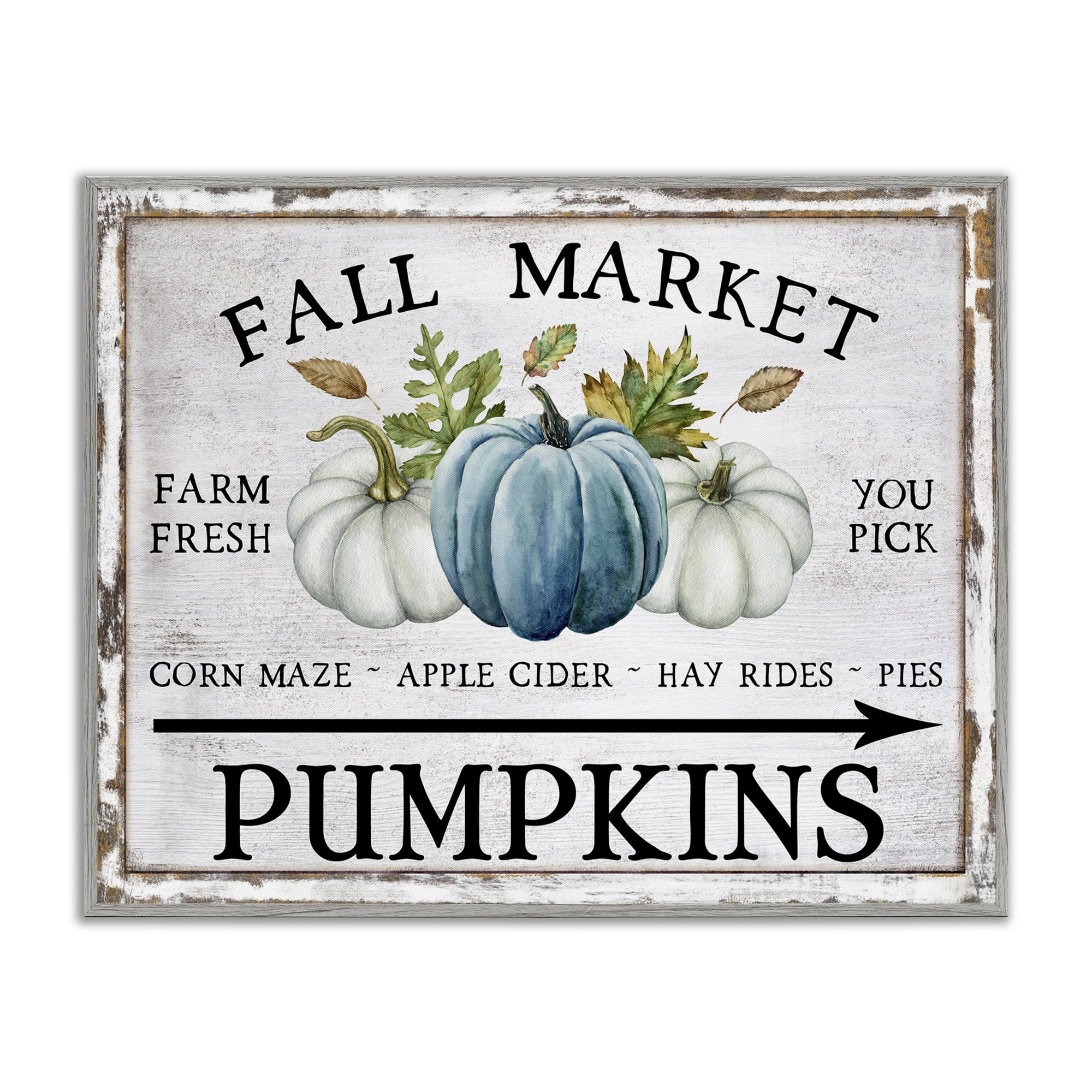 Stupell Industries Fall Market with Arrow Holiday Painting Gray Framed Art Prints Wall Art, 20 x 16