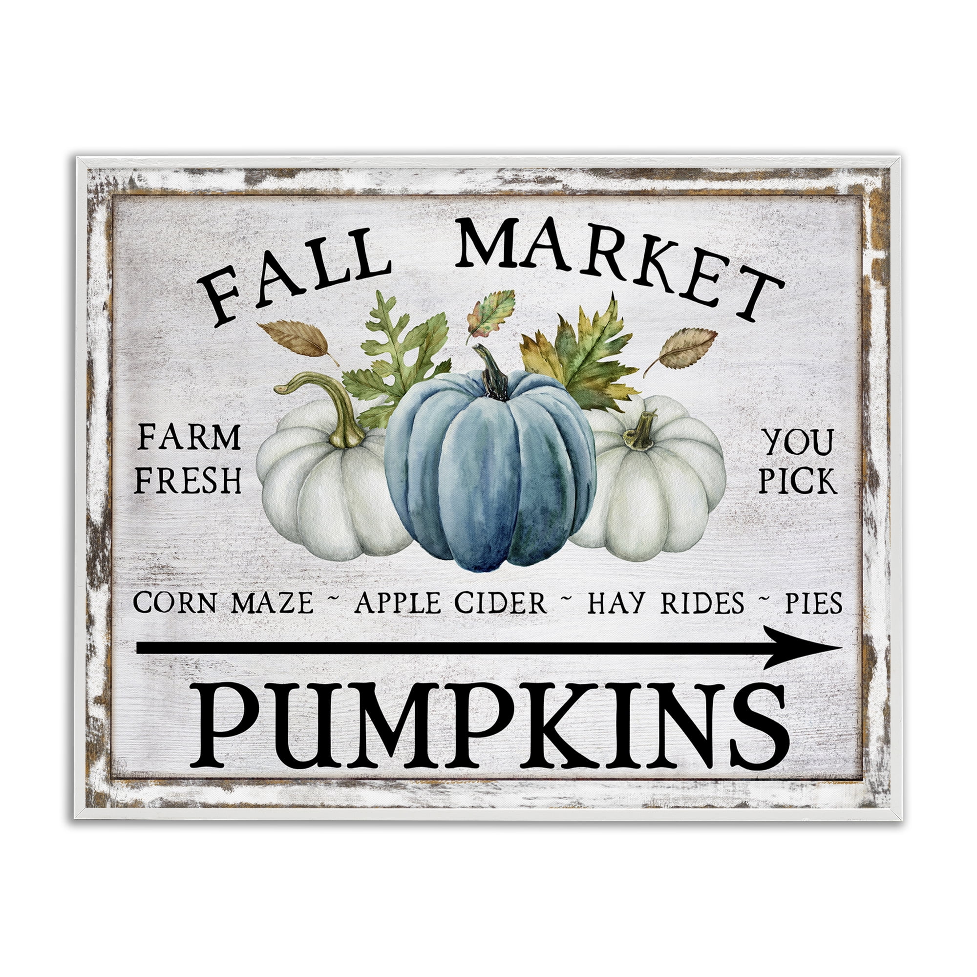 Stupell Industries Fall Market with Arrow Holiday Painting White Framed Art Prints Wall Art, 30 x 24