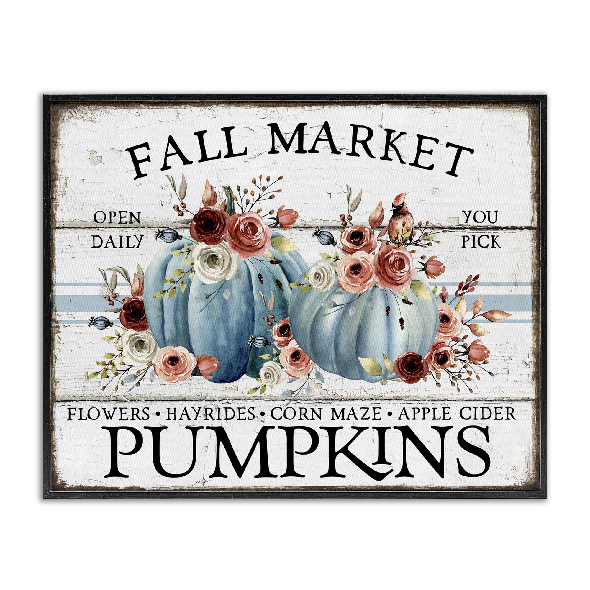Stupell Industries Fall Market with Roses Holiday Painting Black Framed Art Prints Wall Art, 30 x 24