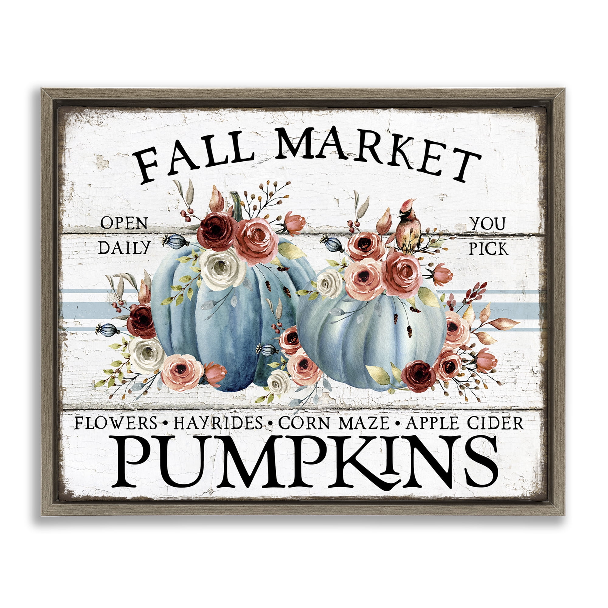 Stupell Industries Fall Market with Roses Holiday Painting Brown Floater Framed Canvas Art Prints Wall Art, 21 x 17