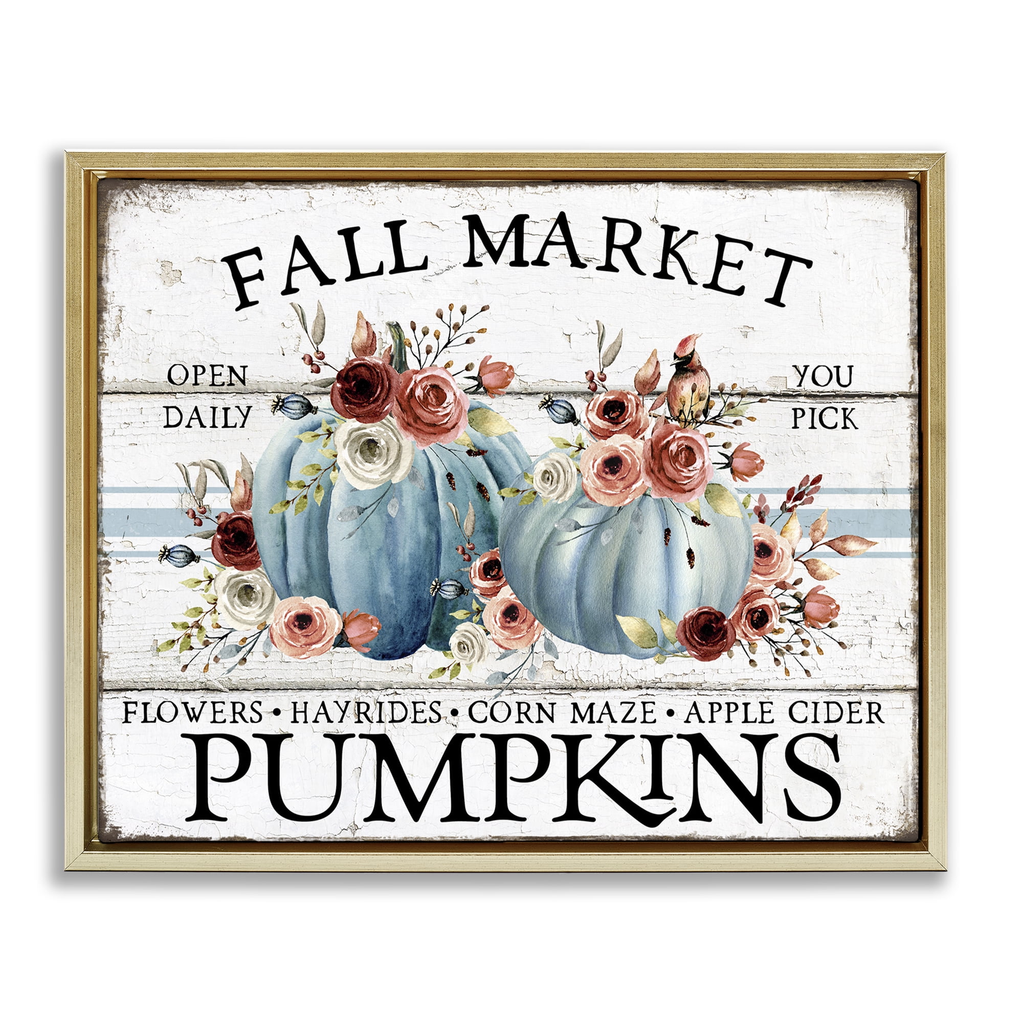 Stupell Industries Fall Market with Roses Holiday Painting Gold Floater Framed Canvas Art Prints Wall Art, 31 x 25