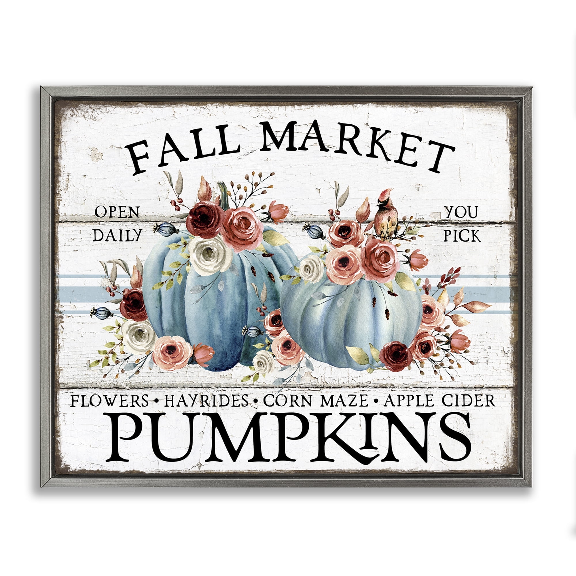 Stupell Industries Fall Market with Roses Holiday Painting Gray Floater Framed Canvas Art Prints Wall Art, 21 x 17