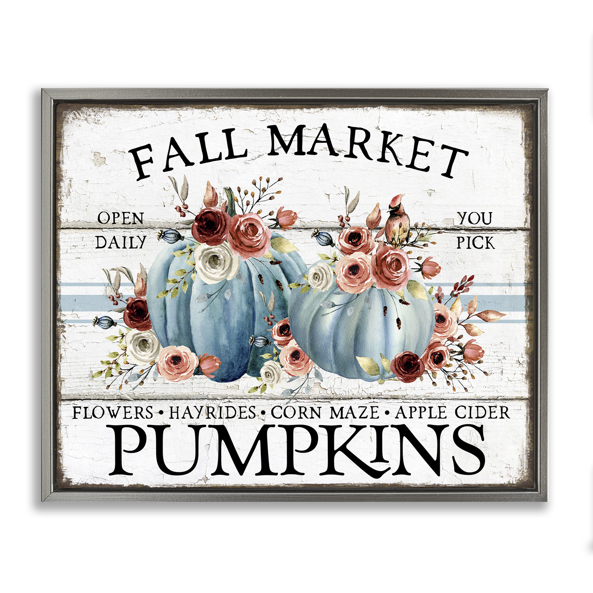 Stupell Industries Fall Market with Roses Holiday Painting Gray Floater Framed Canvas Art Prints Wall Art, 31 x 25