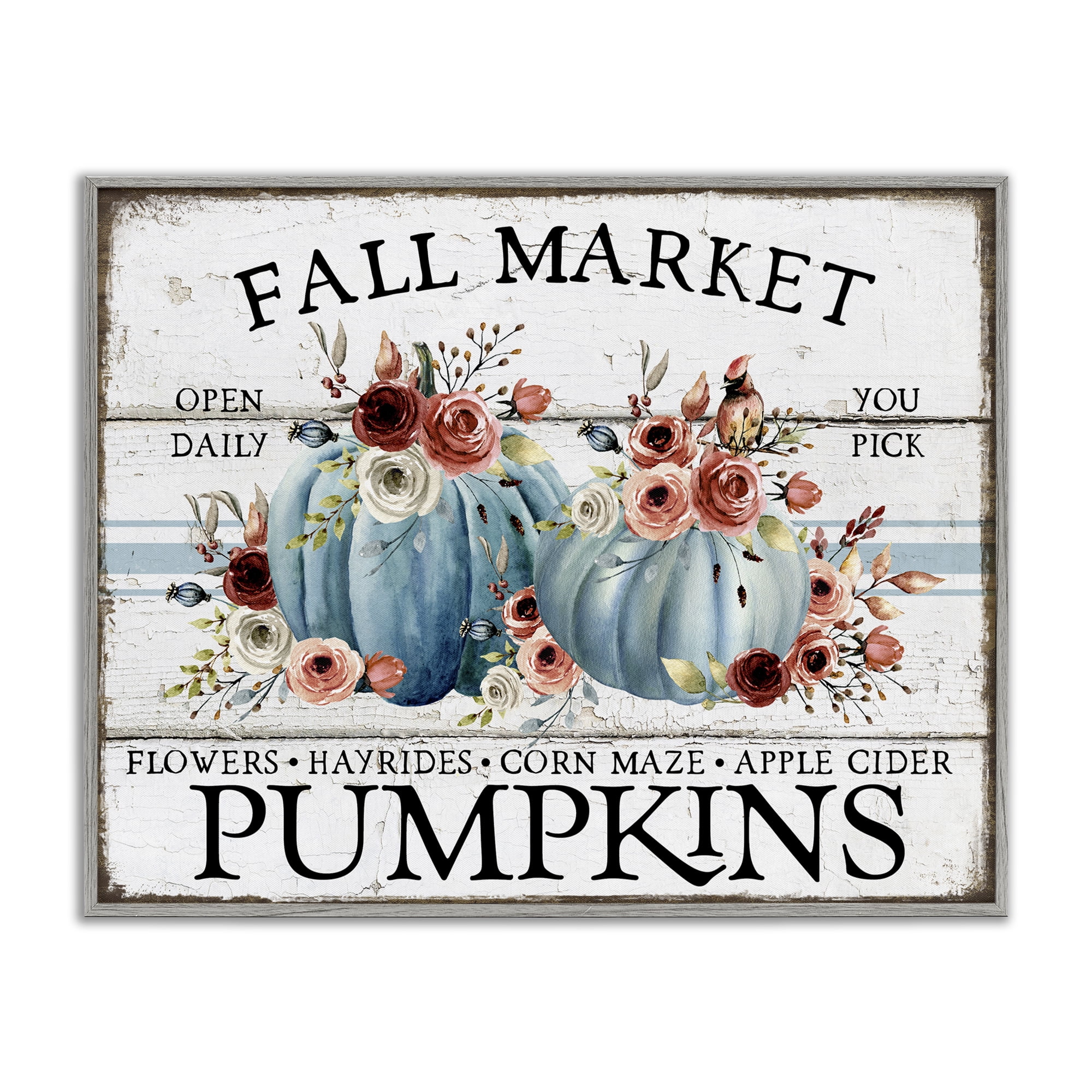 Stupell Industries Fall Market with Roses Holiday Painting Gray Framed Art Prints Wall Art, 20 x 16
