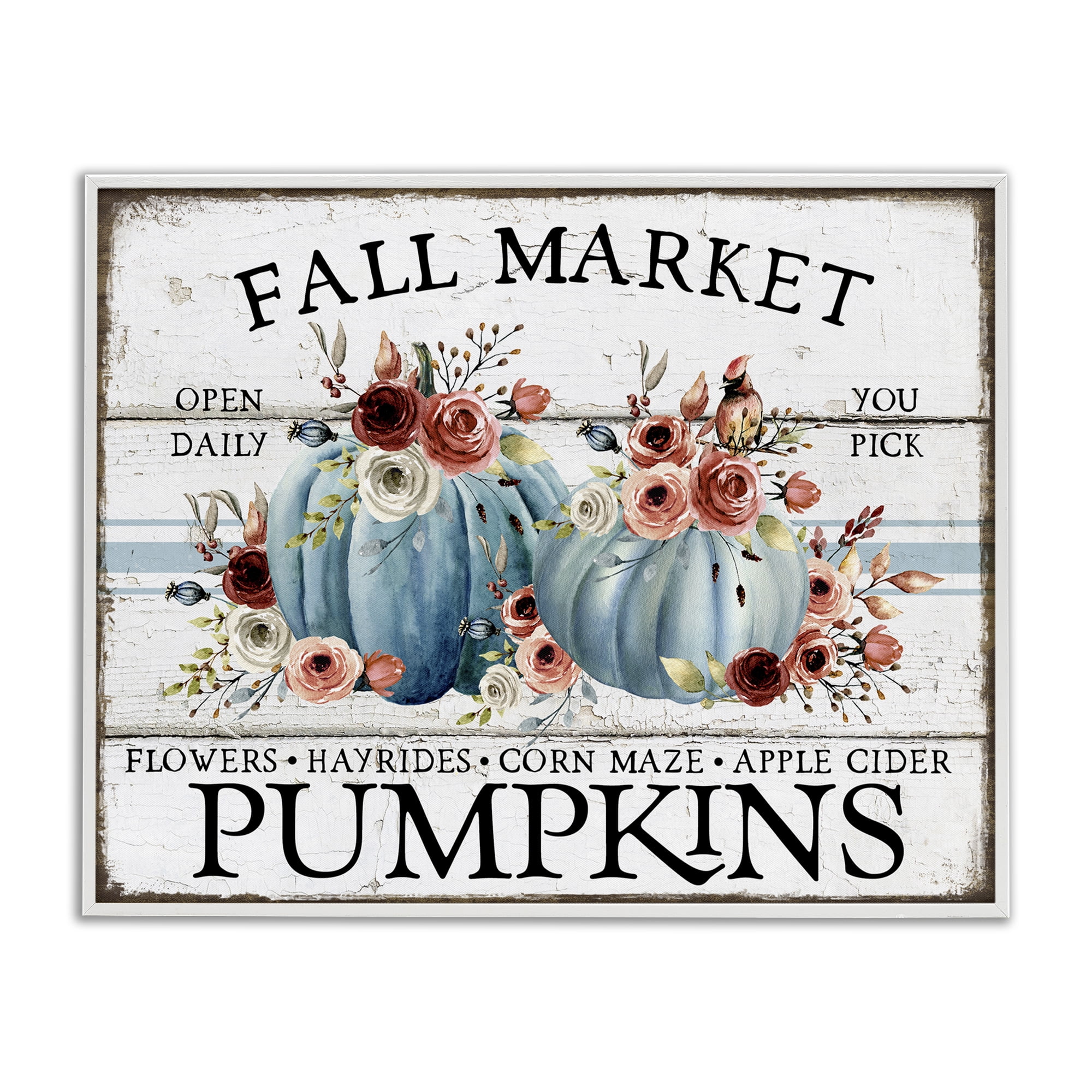 Stupell Industries Fall Market with Roses Holiday Painting White Framed Art Prints Wall Art, 20 x 16
