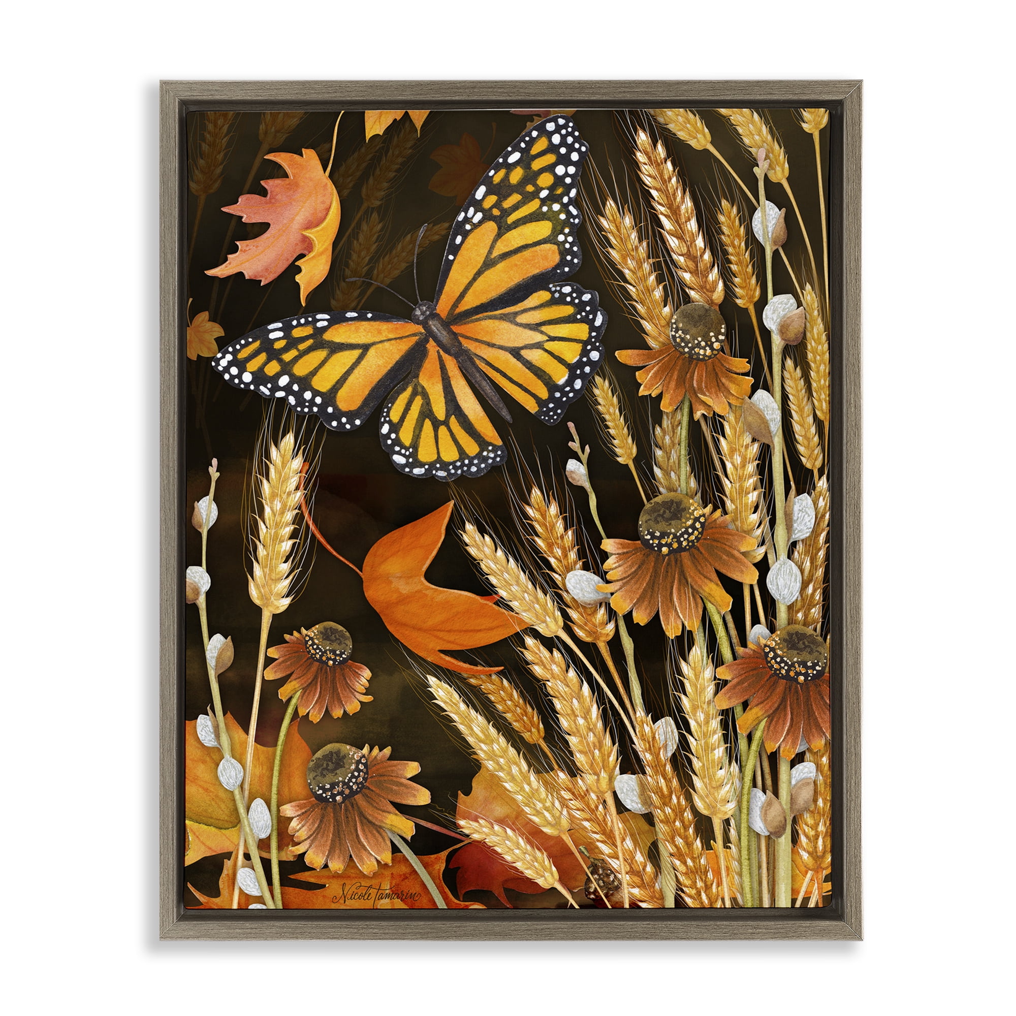Stupell Industries Fall Motif Midnight Garden Brown Framed Floater Canvas Wall Art, design by Nicole Tamarin