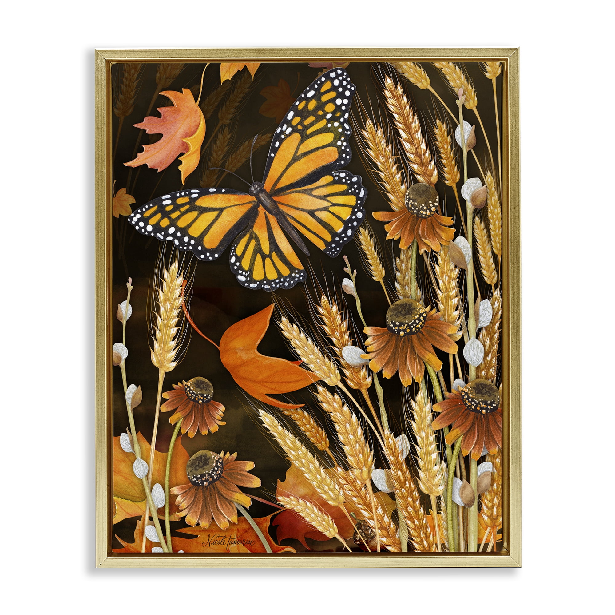 Stupell Industries Fall Motif Midnight Garden Gold Framed Floater Canvas Wall Art, design by Nicole Tamarin