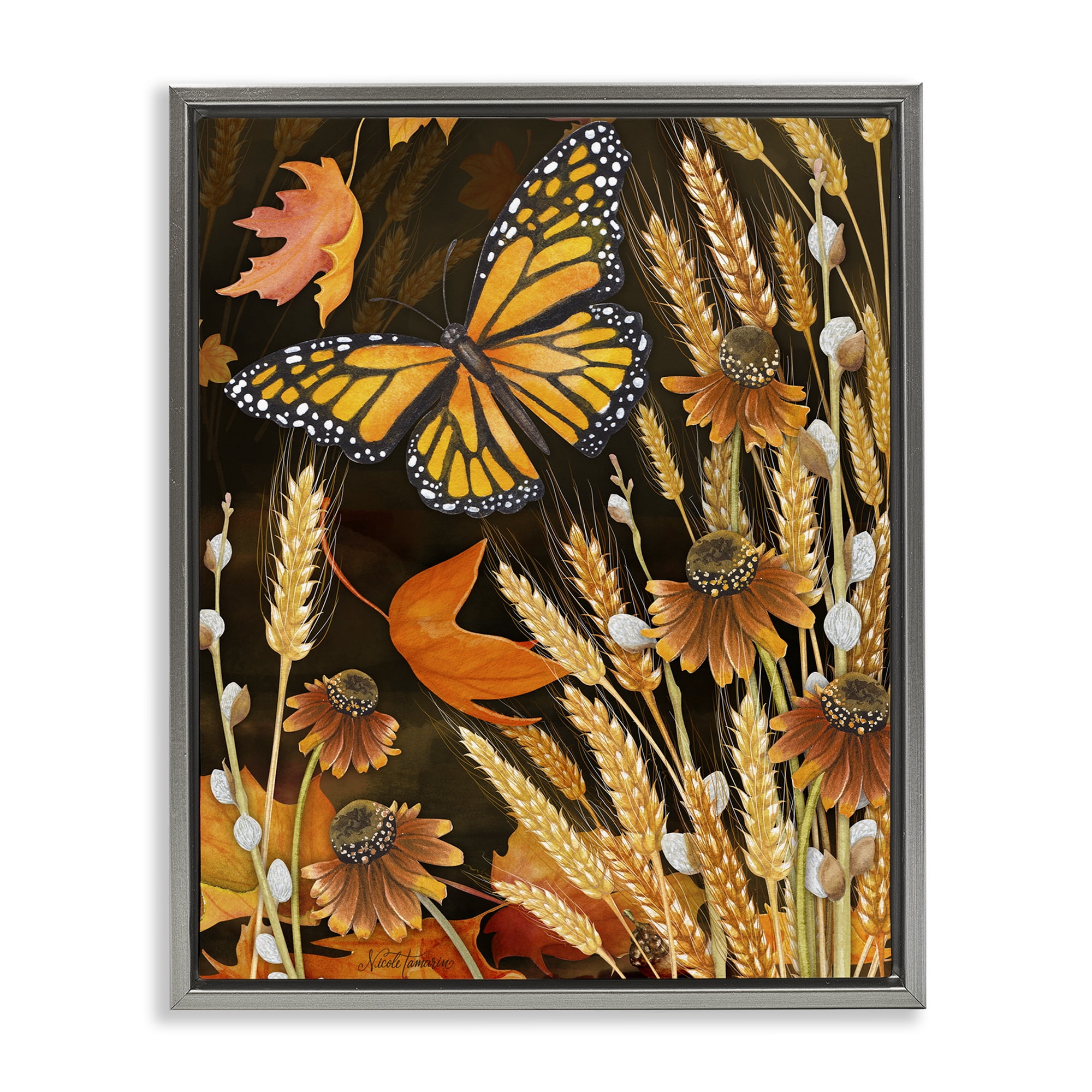 Stupell Industries Fall Motif Midnight Garden Gray Framed Floater Canvas Wall Art, design by Nicole Tamarin