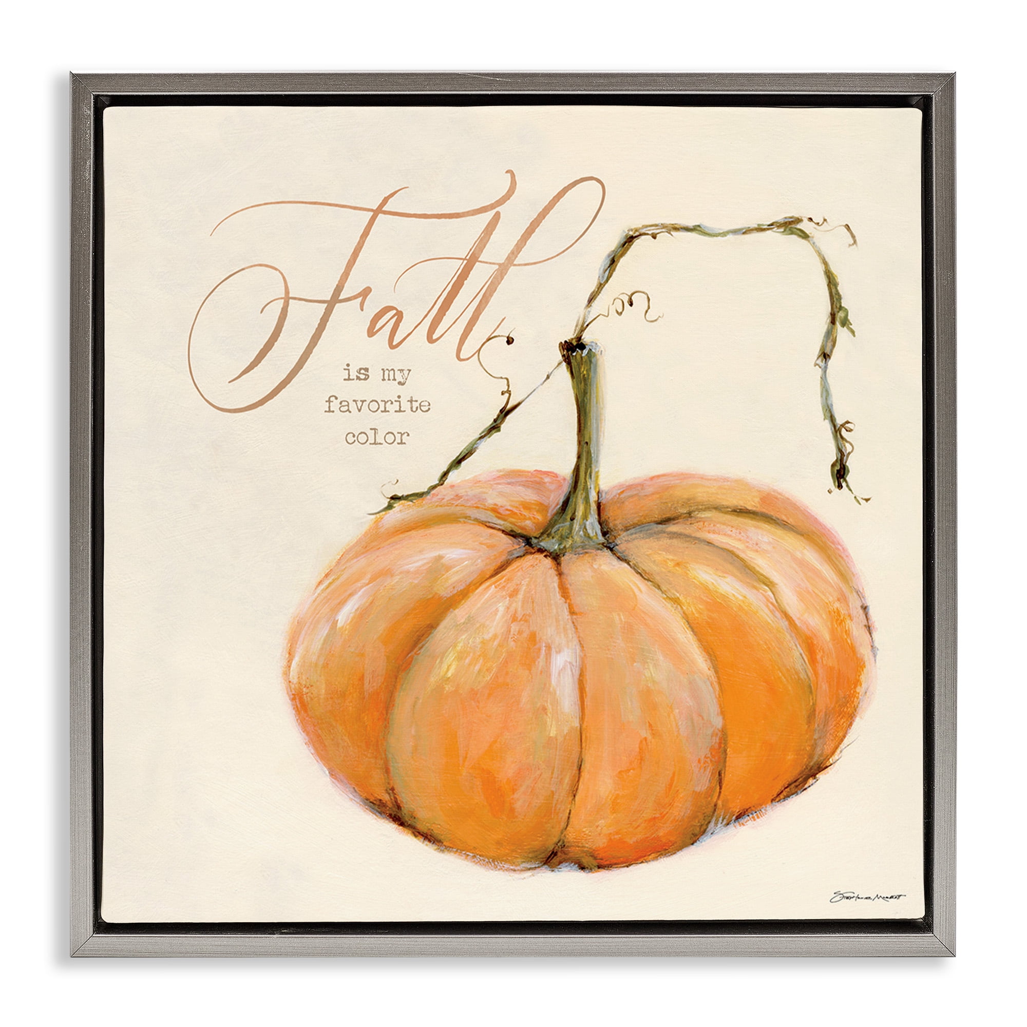 Stupell Industries Fall My Favorite Color Seasonal Holiday Painting Gray Floater Framed Canvas Art Print Wall Art, 18 x 18