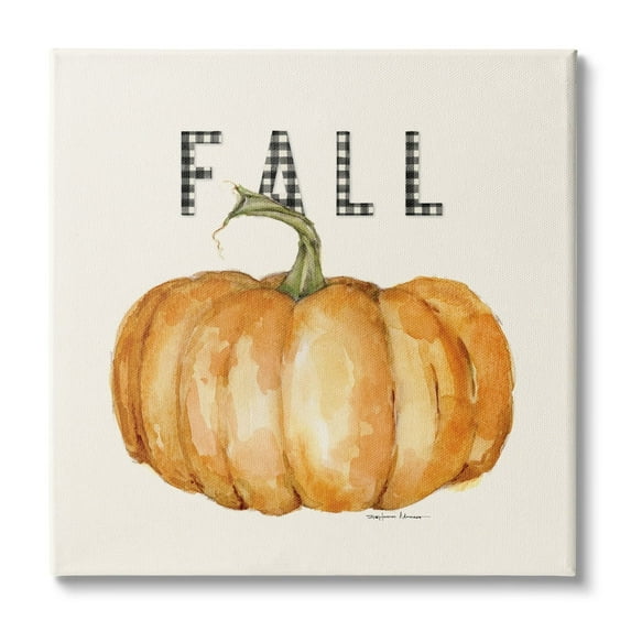 Stupell Industries Fall Pumpkin Black Farm Plaid Typography Autumn Gourd, 17 x 17, Design by Stephanie Workman Marrott