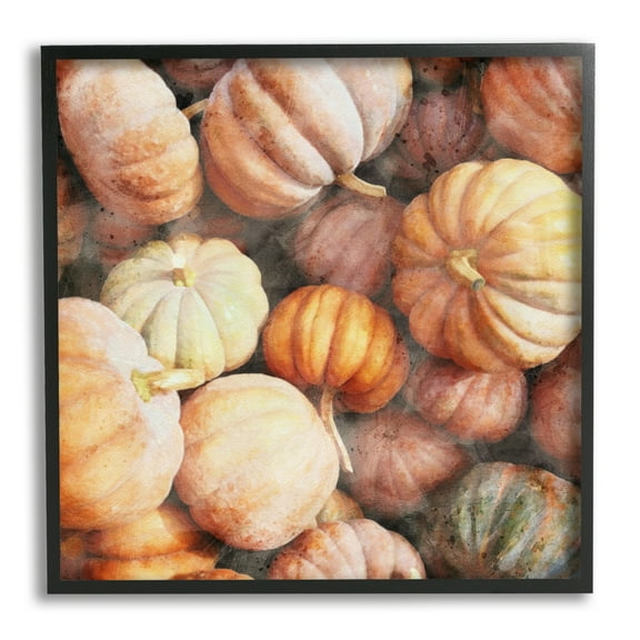 Stupell Industries Fall Pumpkins & Gourds Holiday Painting Black Framed Art Print Wall Art, 12 x 12