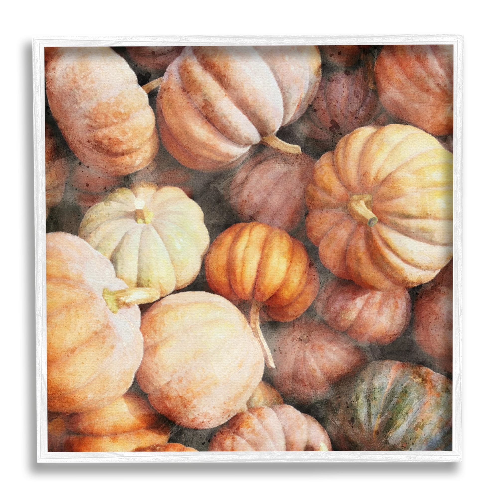 Stupell Industries Fall Pumpkins & Gourds Holiday Painting White Framed Art Print Wall Art, 17 x 17