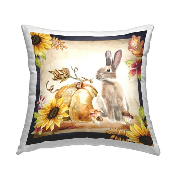 Stupell Industries Fall Rabbit Botanical Pumpkin Printed Throw Pillow Design by ND Art