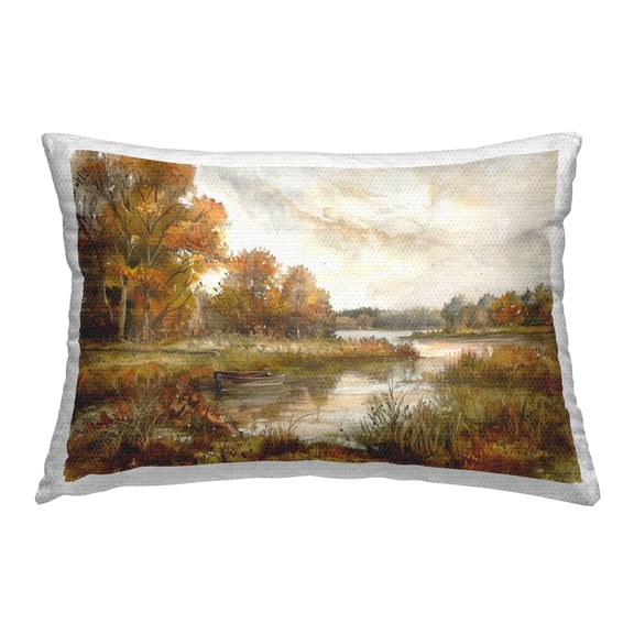 Stupell Industries Fall Scenic River Boat Design by LSR Design Studio Outdoor Printed Pillow