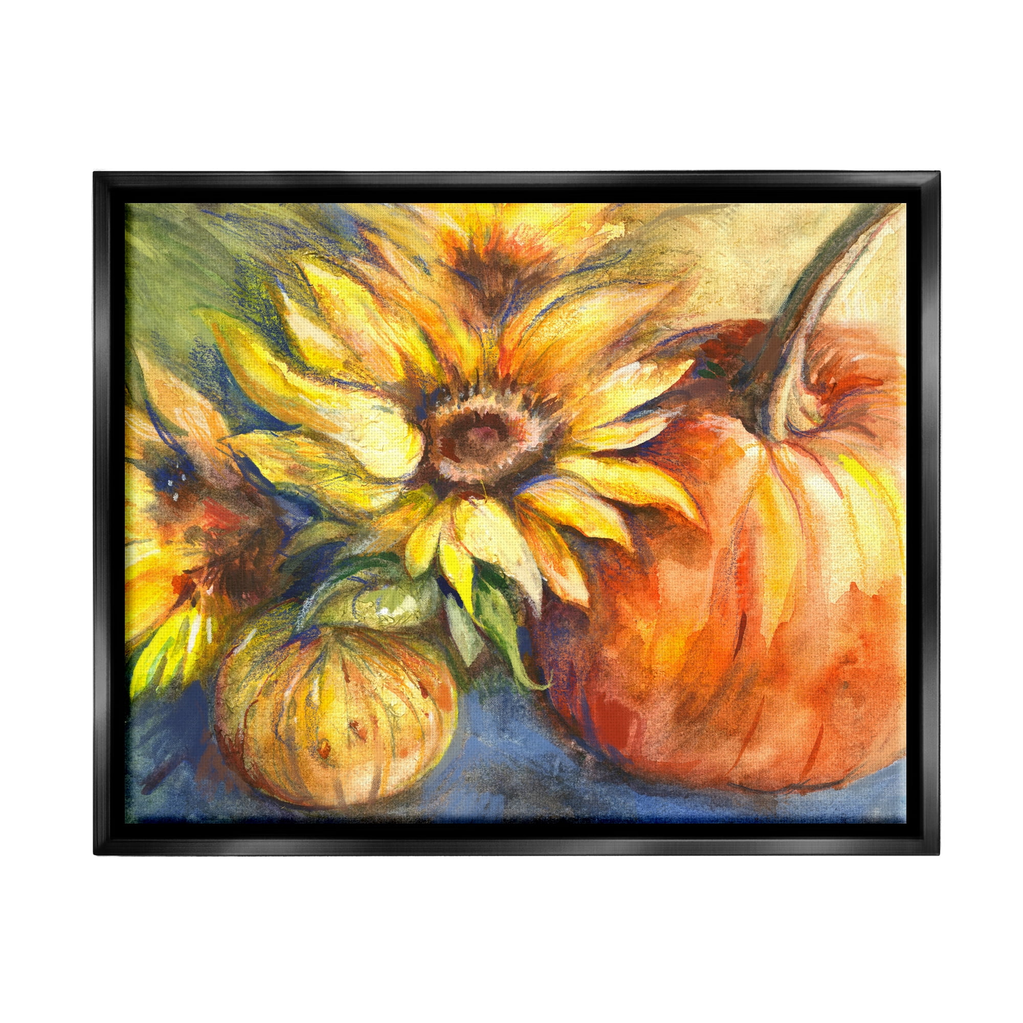 Stupell Industries Fall Sunflowers & Gourds Botanical & Floral Painting Black Floater Framed Canvas Art Print Wall Art, 31 x 25