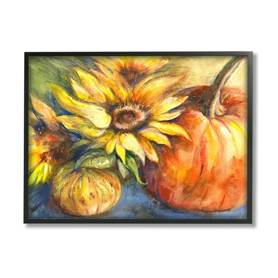 Stupell Industries Fall Sunflowers & Gourds Botanical & Floral Painting Black Framed Art Print Wall Art, 20 x 16