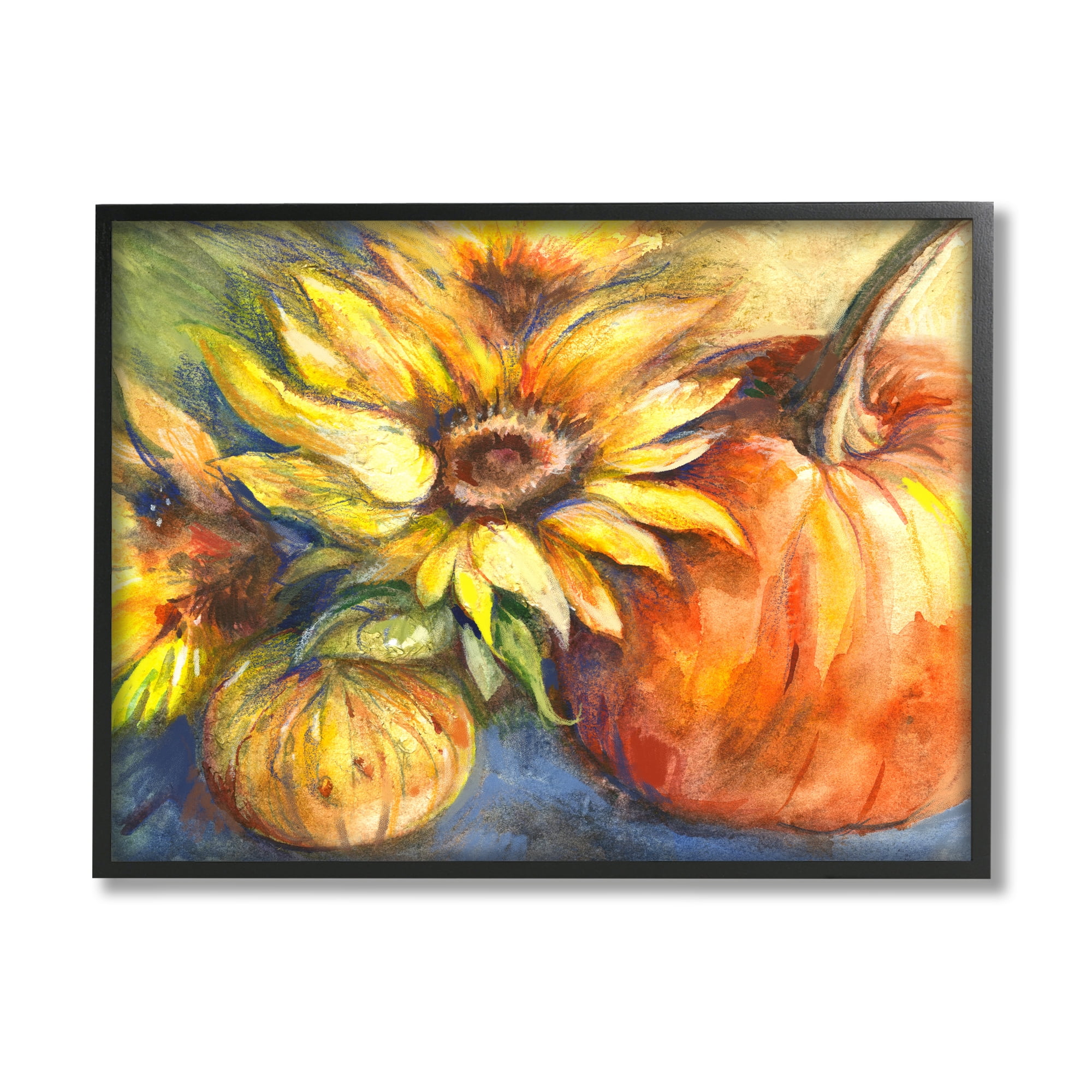 Stupell Industries Fall Sunflowers & Gourds Botanical & Floral Painting Black Framed Art Print Wall Art, 30 x 24