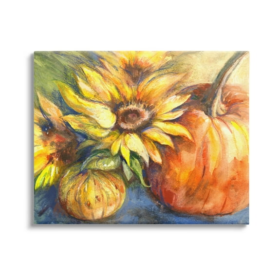 Stupell Industries Fall Sunflowers & Gourds Botanical & Floral Painting Gallery Wrapped Canvas Art Print Wall Art, 30 x 24