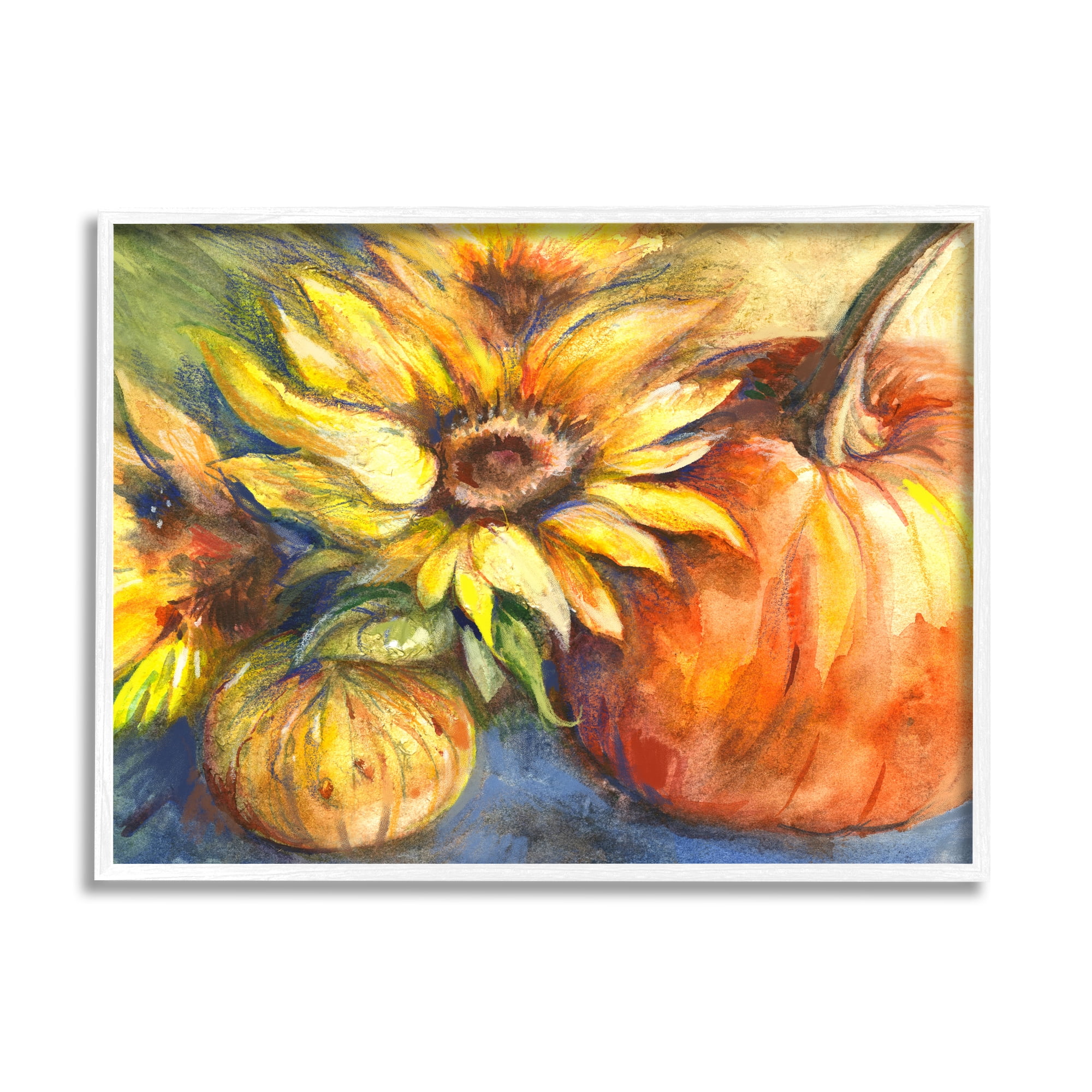 Stupell Industries Fall Sunflowers & Gourds Botanical & Floral Painting White Framed Art Print Wall Art, 14 x 11