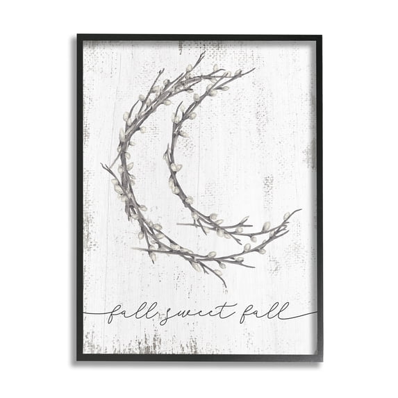 Stupell Industries Fall Sweet Fall Greeting Pussywillow Crescent Moon Graphic Art Black Framed Art Print Wall Art, 16x20, by Daphne Polselli