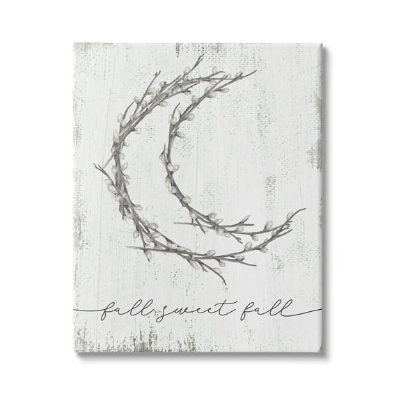 Stupell Industries Fall Sweet Fall Greeting Pussywillow Crescent Moon Graphic Art Gallery-Wrapped Canvas Print Wall Art, 16x20, by Daphne Polselli