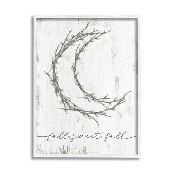 Stupell Industries Fall Sweet Fall Greeting Pussywillow Crescent Moon Graphic Art White Framed Art Print Wall Art, 16x20, by Daphne Polselli