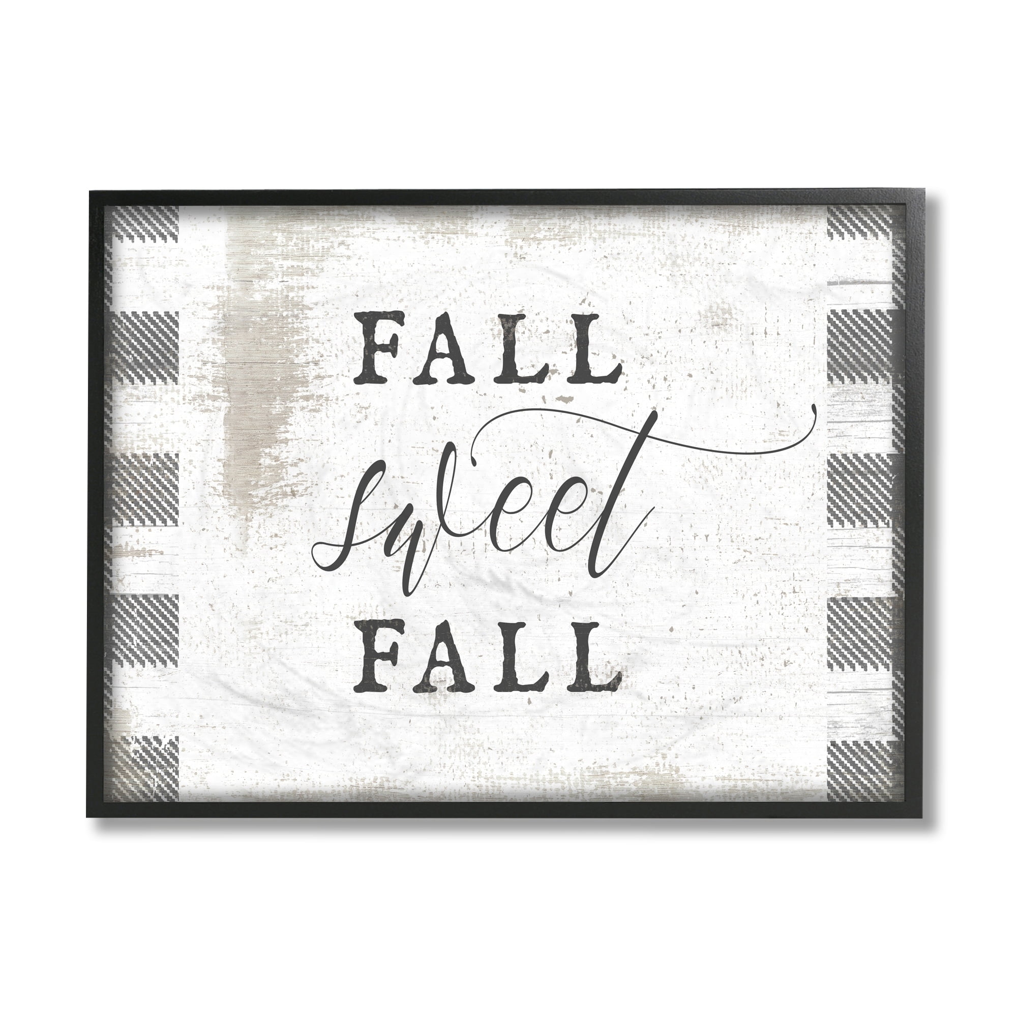 Stupell Industries Fall Sweet Fall Phrase Checkered Plaid Border Landscape Painting Black Framed Art Print Wall Art, 24 x 30