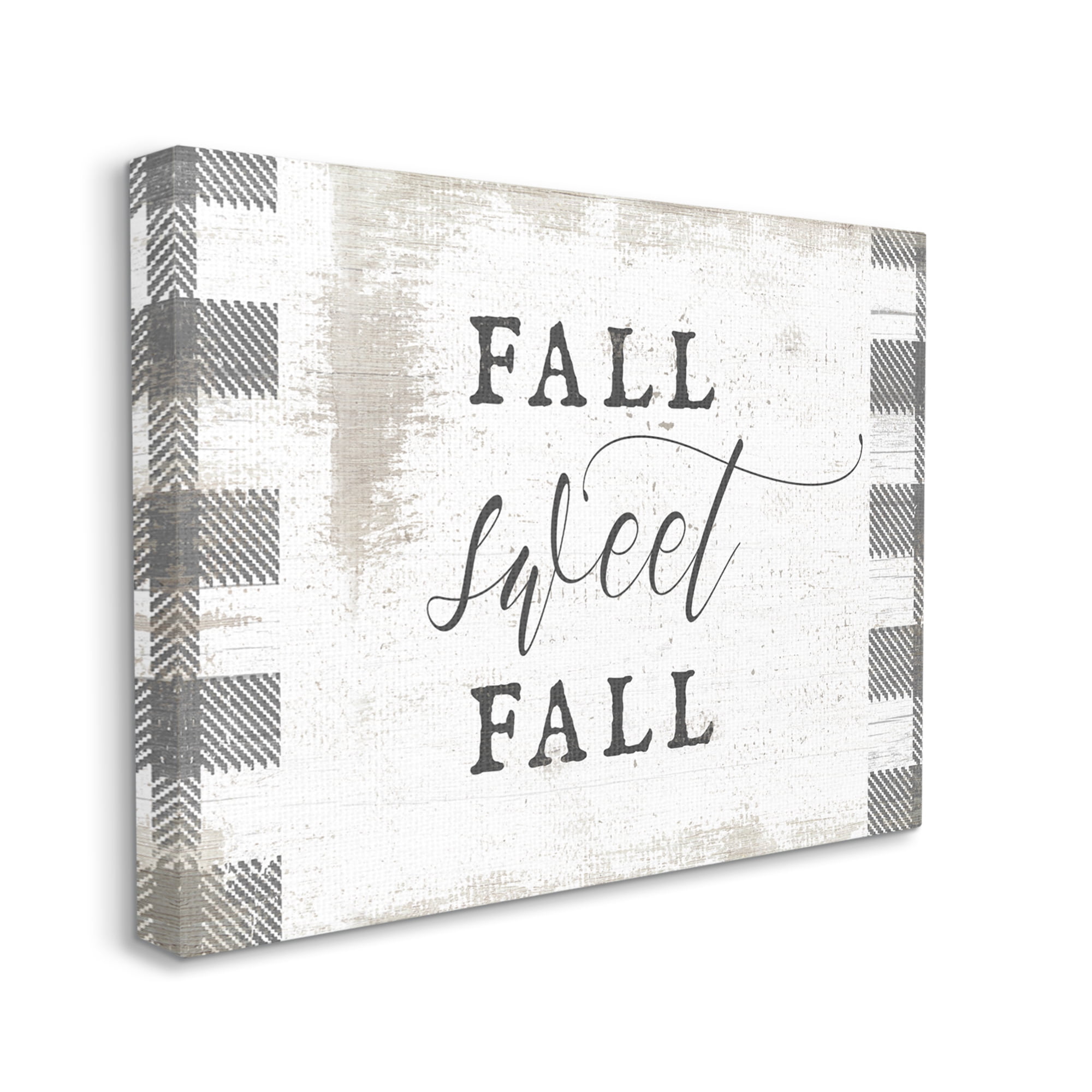 Stupell Industries Fall Sweet Fall Phrase Checkered Plaid Border Landscape Painting Gallery Wrapped Canvas Art Print Wall Art, 16 x 20