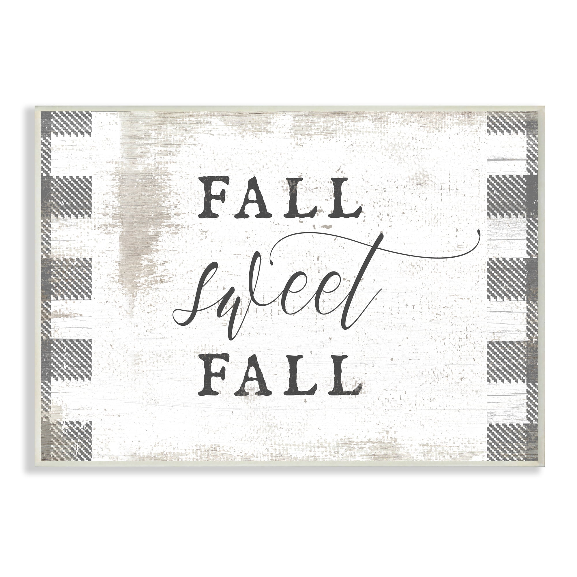 Stupell Industries Fall Sweet Fall Phrase Checkered Plaid Border Landscape Painting Wall Plaque Art Print Wall Art, 13 x 19
