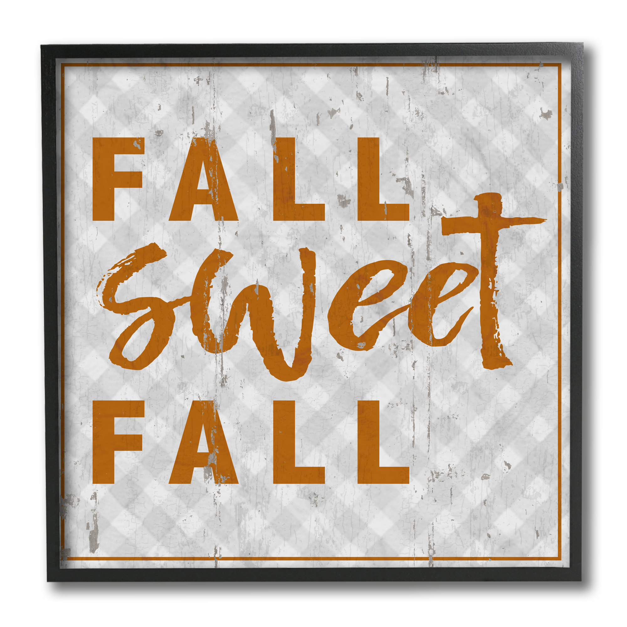 Stupell Industries Fall Sweet Fall Phrase Distressed Orange Text Typography Painting Black Framed Art Print Wall Art, 12 x 12
