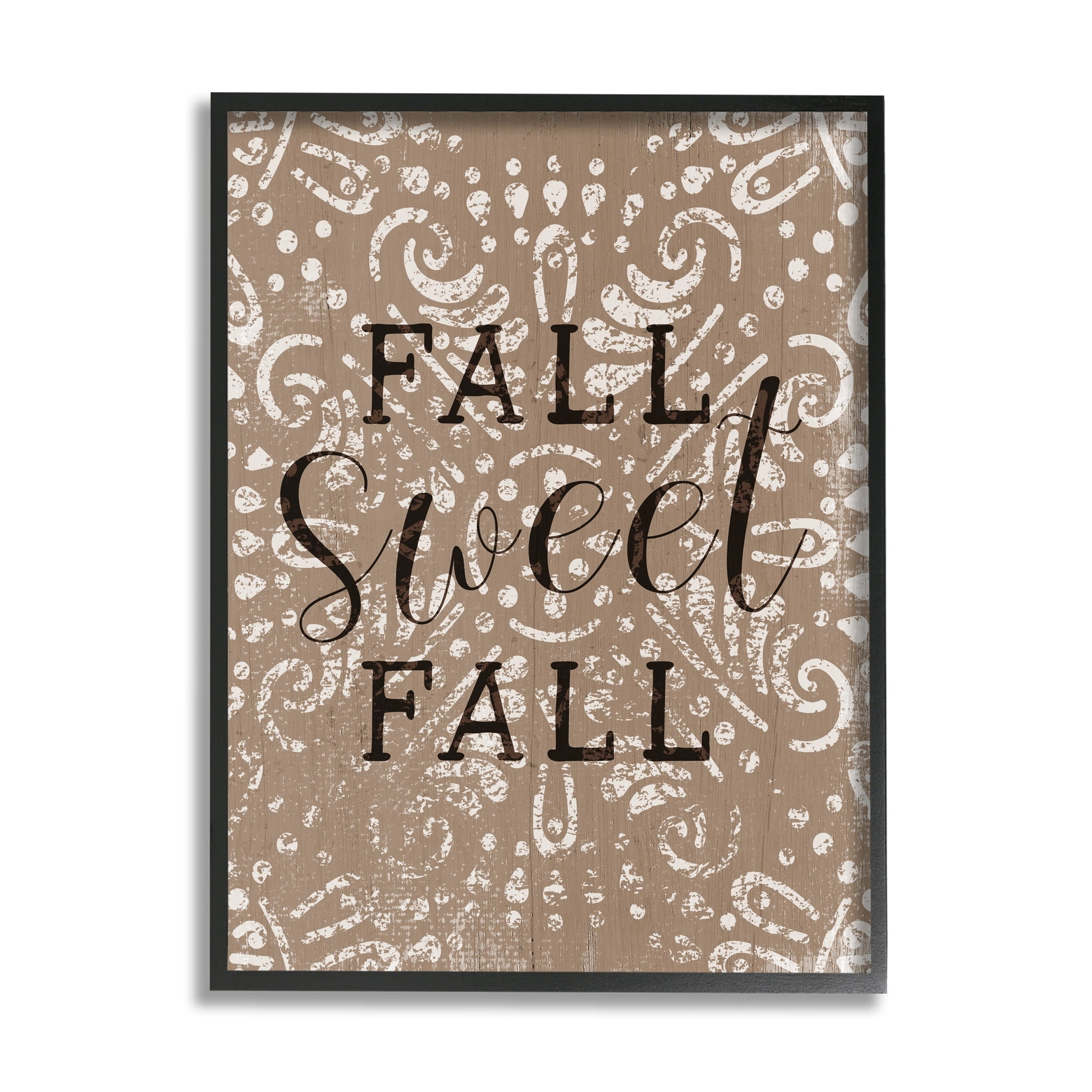 Stupell Industries Fall Sweet Fall Phrase Vintage Brown Fractal Pattern Graphic Art Black Framed Art Print Wall Art, 16x20, by Daphne Polselli