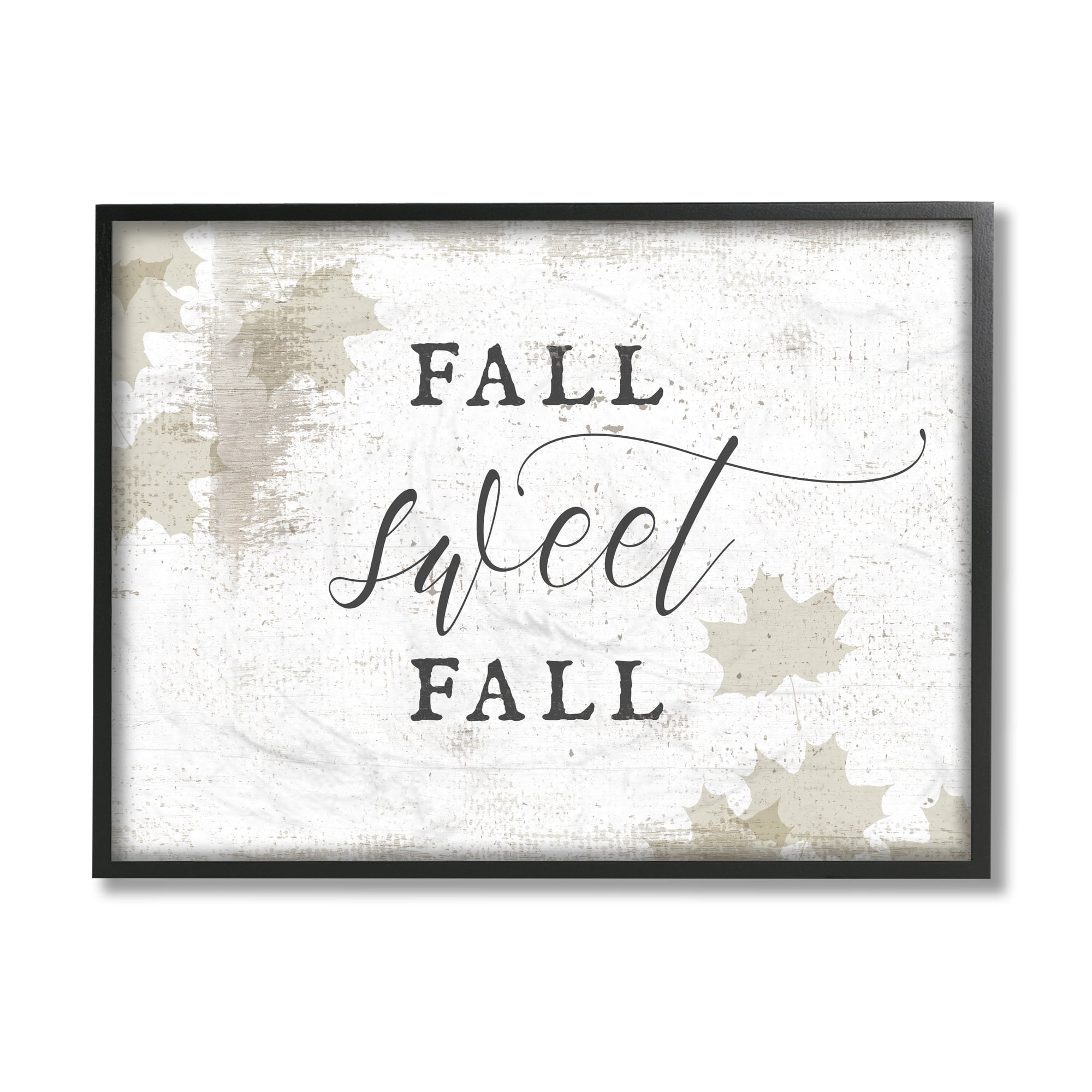 Stupell Industries Fall Sweet Fall Quote Opaque Autumn Leaves Landscape Painting Black Framed Art Print Wall Art, 24 x 30