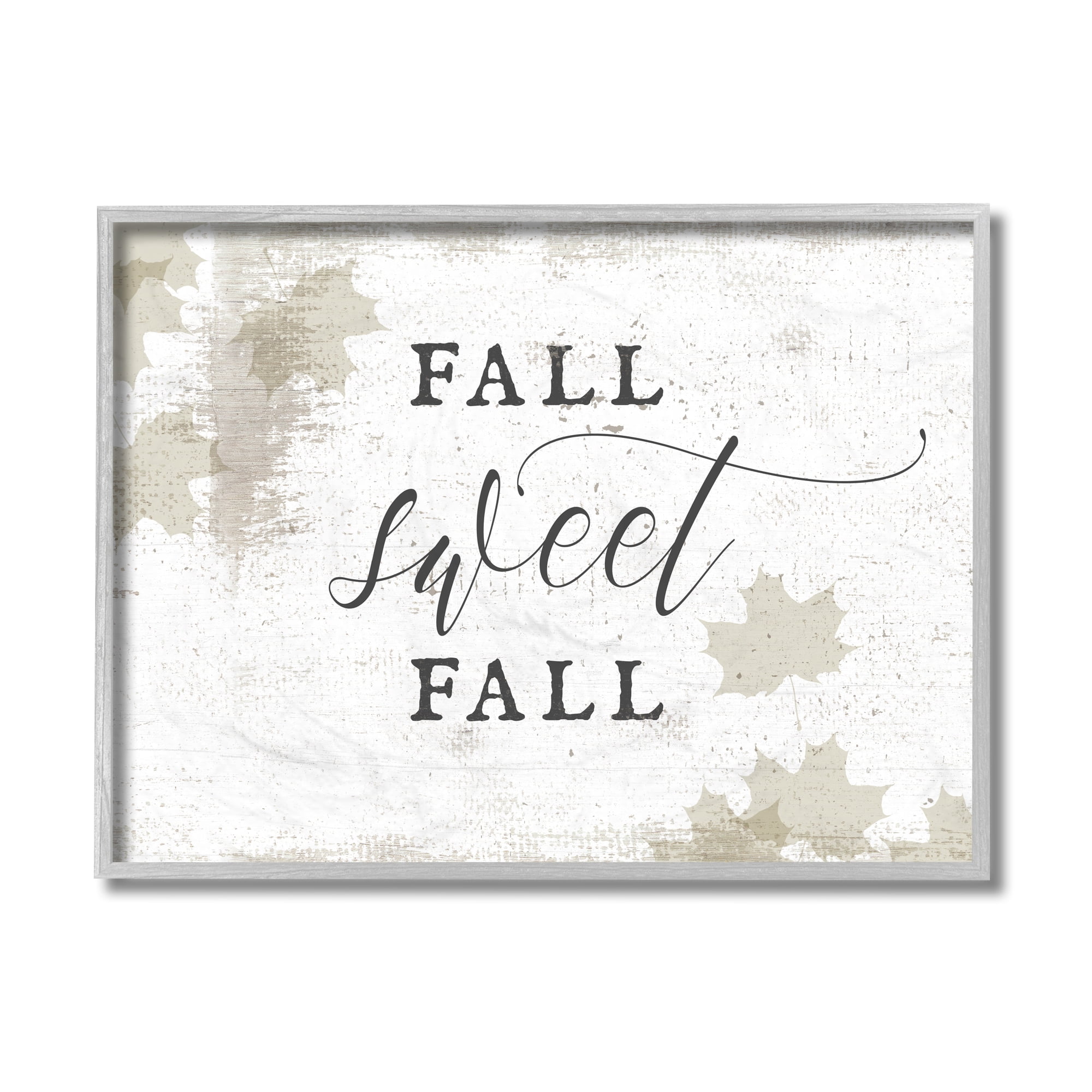 Stupell Industries Fall Sweet Fall Quote Opaque Autumn Leaves Landscape Painting Gray Framed Art Print Wall Art, 11 x 14