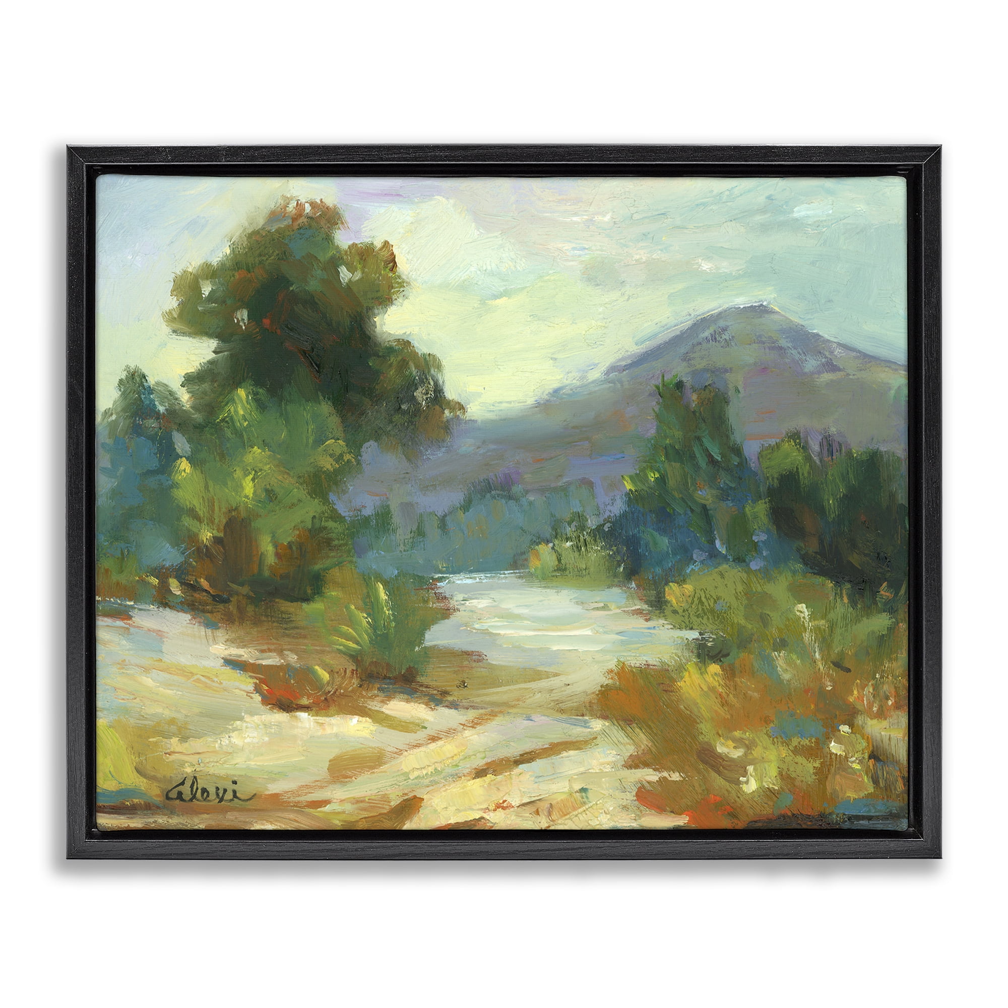 Stupell Industries Fall Time Mountain View Landscape & Nature Painting Black Floater Framed Canvas Art Print Wall Art, 21 x 17