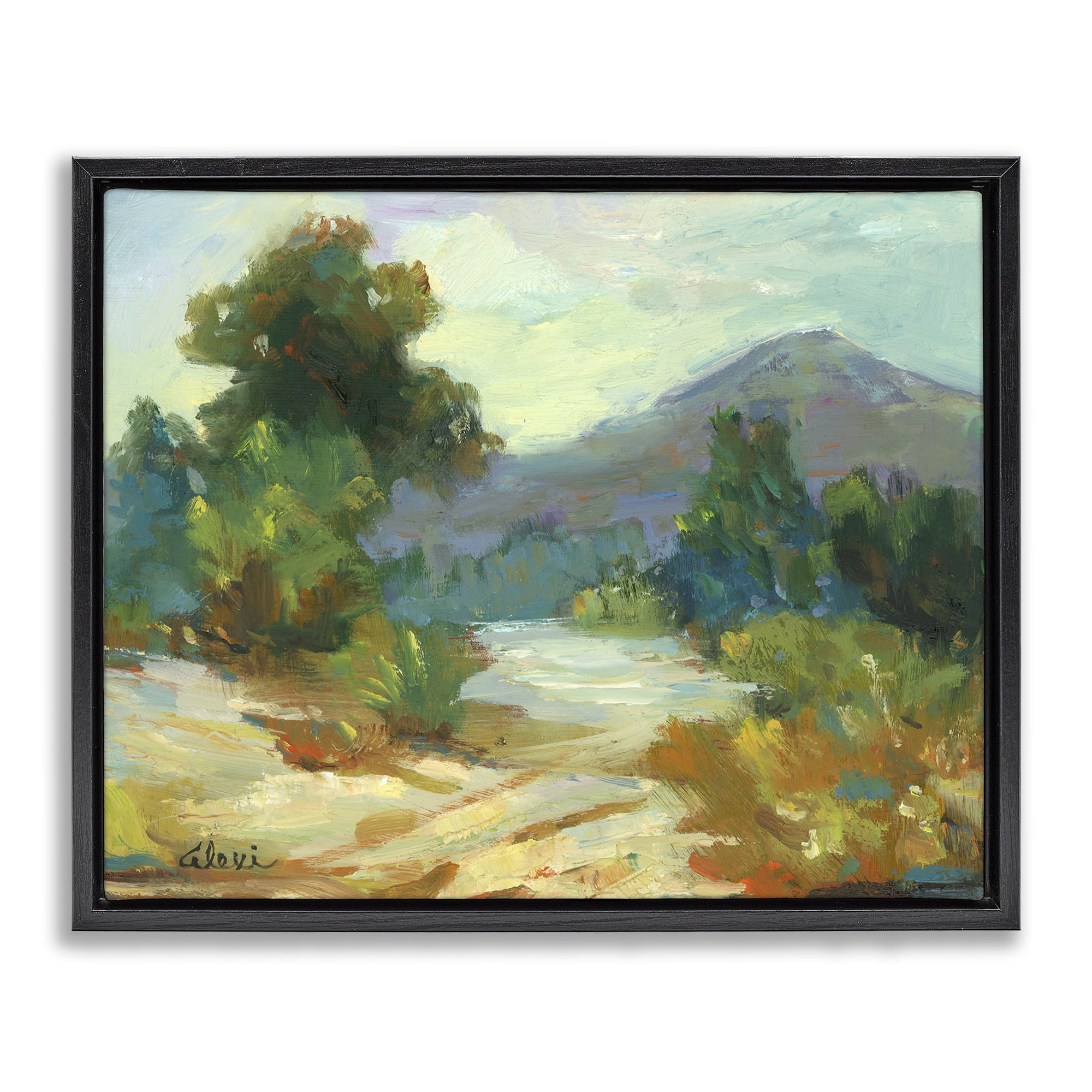 Stupell Industries Fall Time Mountain View Landscape & Nature Painting Black Floater Framed Canvas Art Print Wall Art, 31 x 25