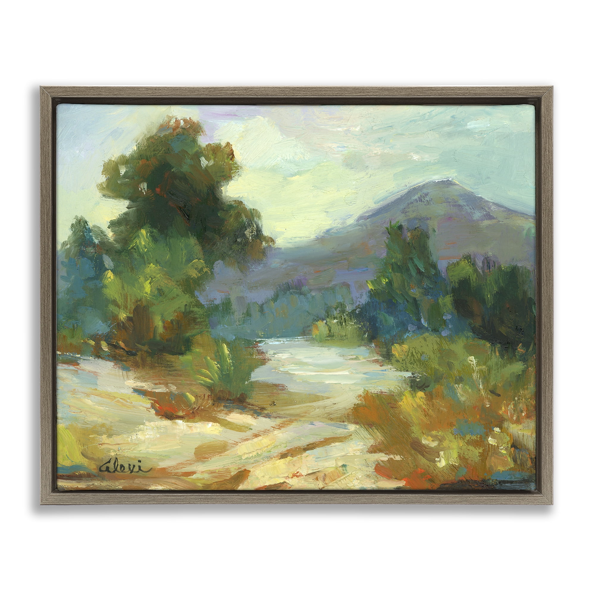 Stupell Industries Fall Time Mountain View Landscape & Nature Painting Brown Floater Framed Canvas Art Print Wall Art, 21 x 17
