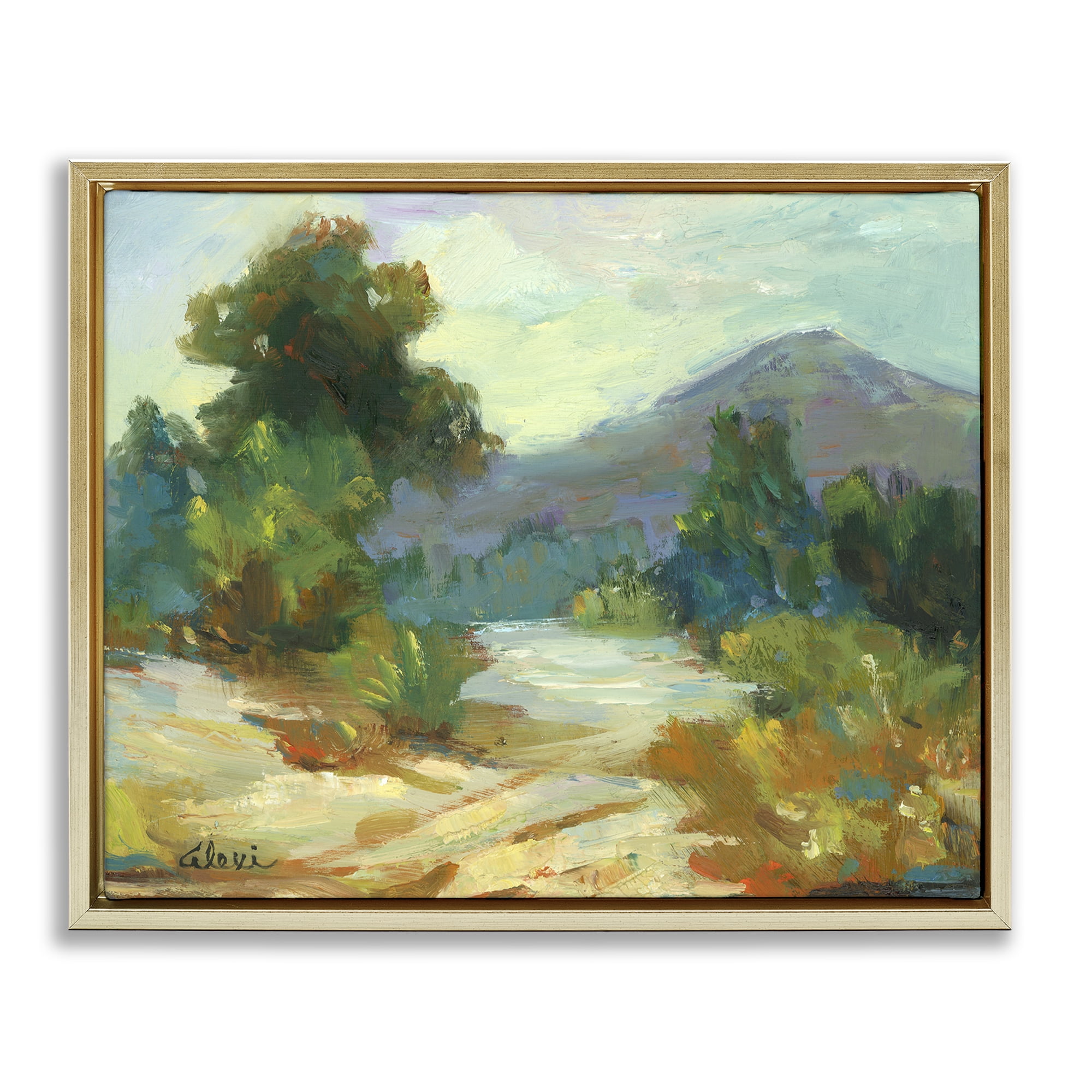 Stupell Industries Fall Time Mountain View Landscape & Nature Painting Gold Floater Framed Canvas Art Print Wall Art, 31 x 25