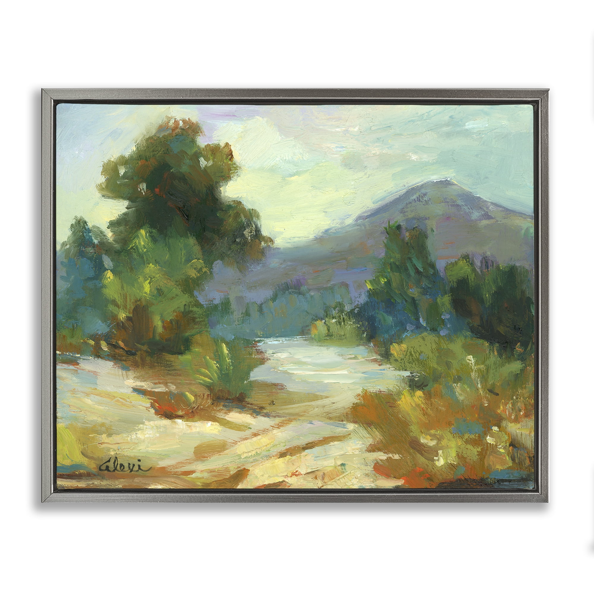Stupell Industries Fall Time Mountain View Landscape & Nature Painting Gray Floater Framed Canvas Art Print Wall Art, 21 x 17