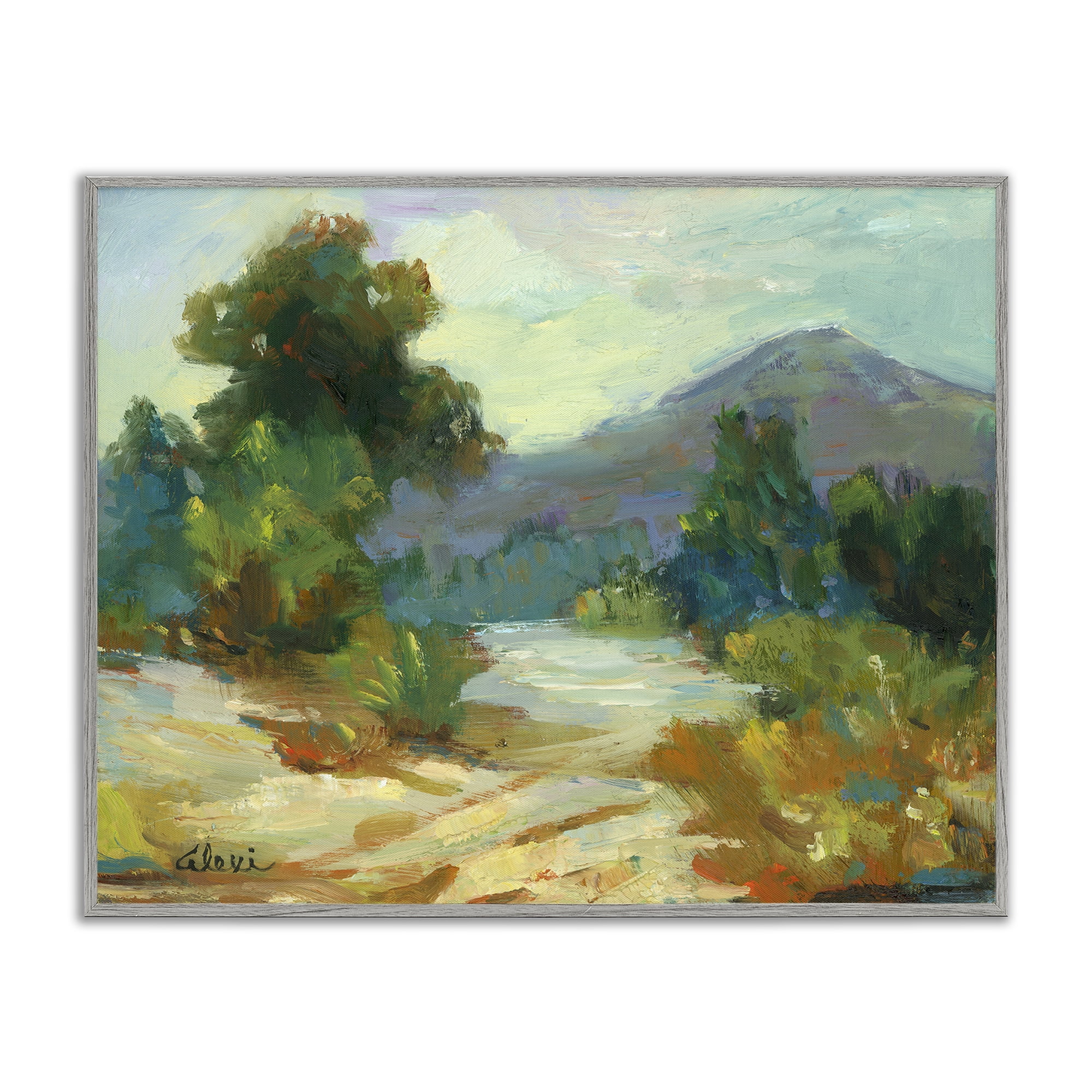 Stupell Industries Fall Time Mountain View Landscape & Nature Painting Gray Framed Art Print Wall Art, 20 x 16