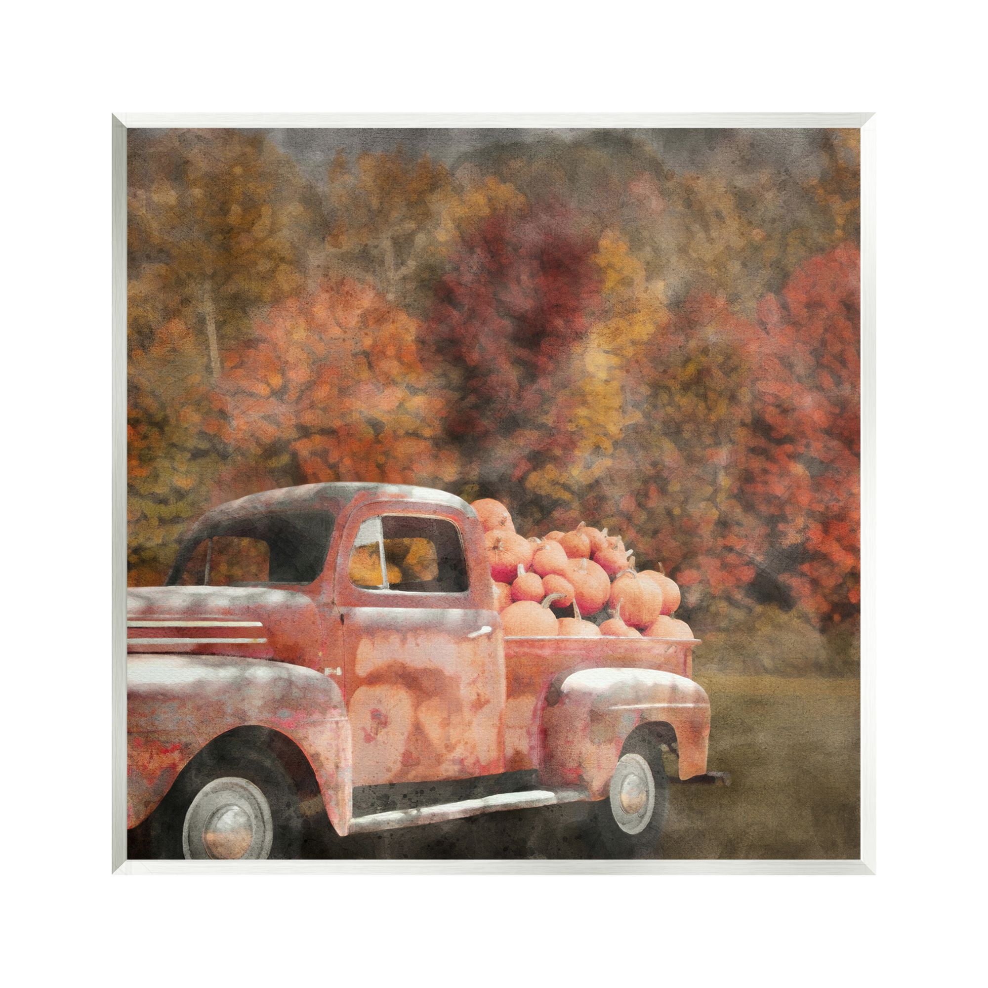 Stupell Industries Fall Truck with Pumpkins Holiday Painting Unframed Art Print Wall Art, 12 x 12