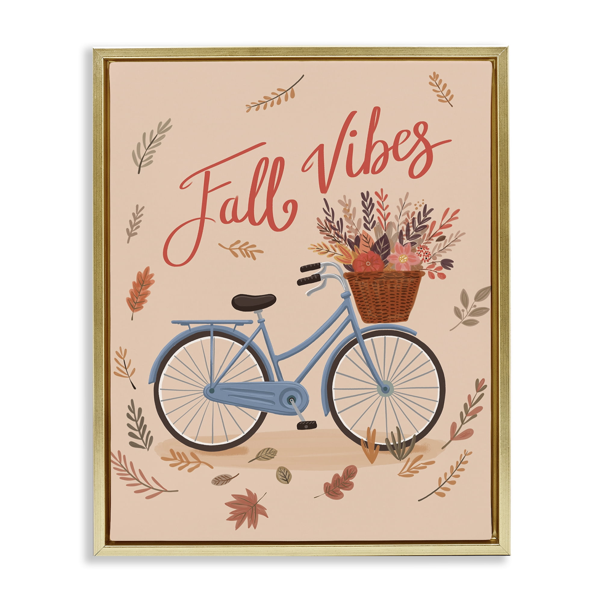 Stupell Industries Fall Vibes Bicycle Transportation Painting Gold Floater Framed Canvas Art Print Wall Art, 25 x 31