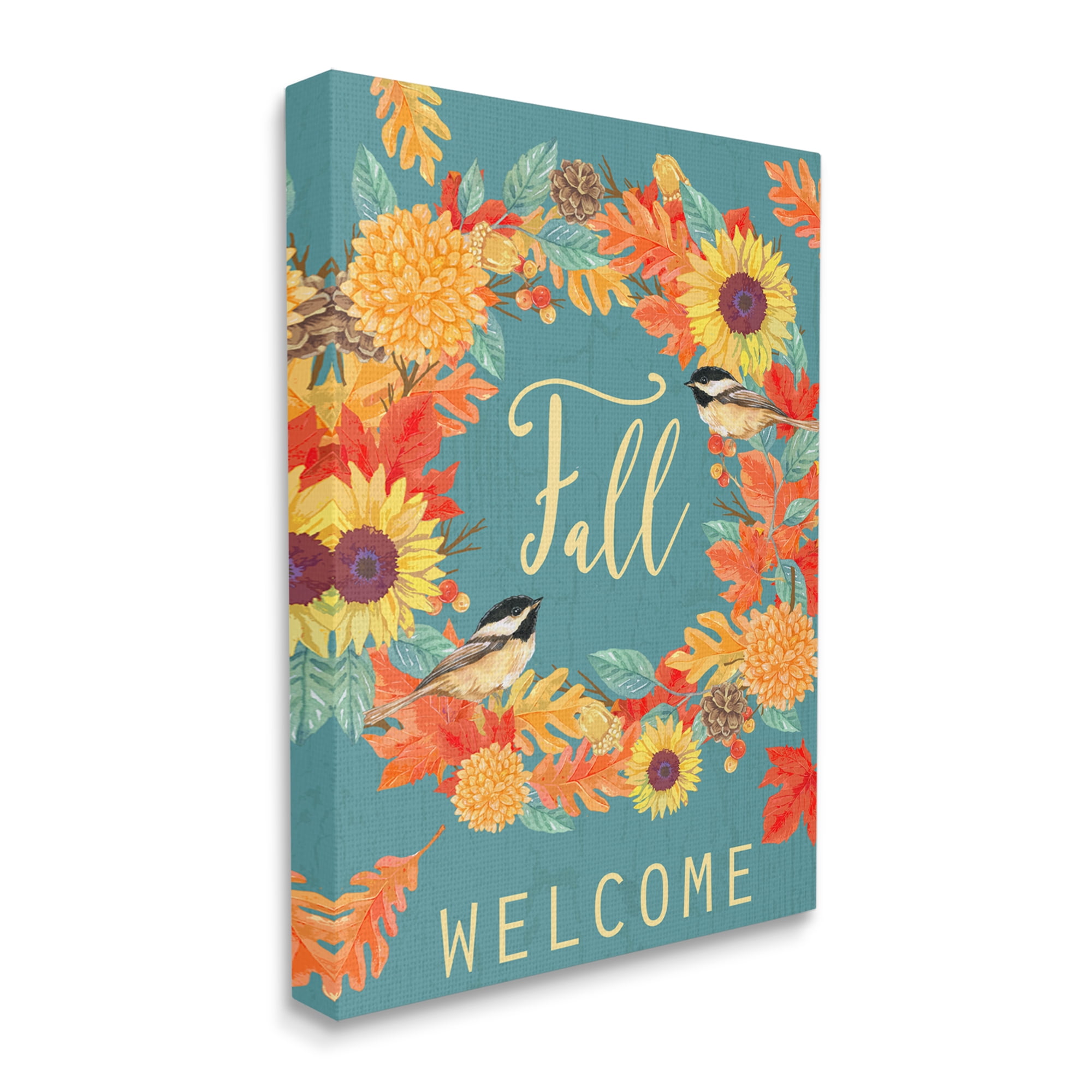 Stupell Industries Fall Welcome Autumn Harvest Wreath Birds Canvas Design by Andrea Tachiera