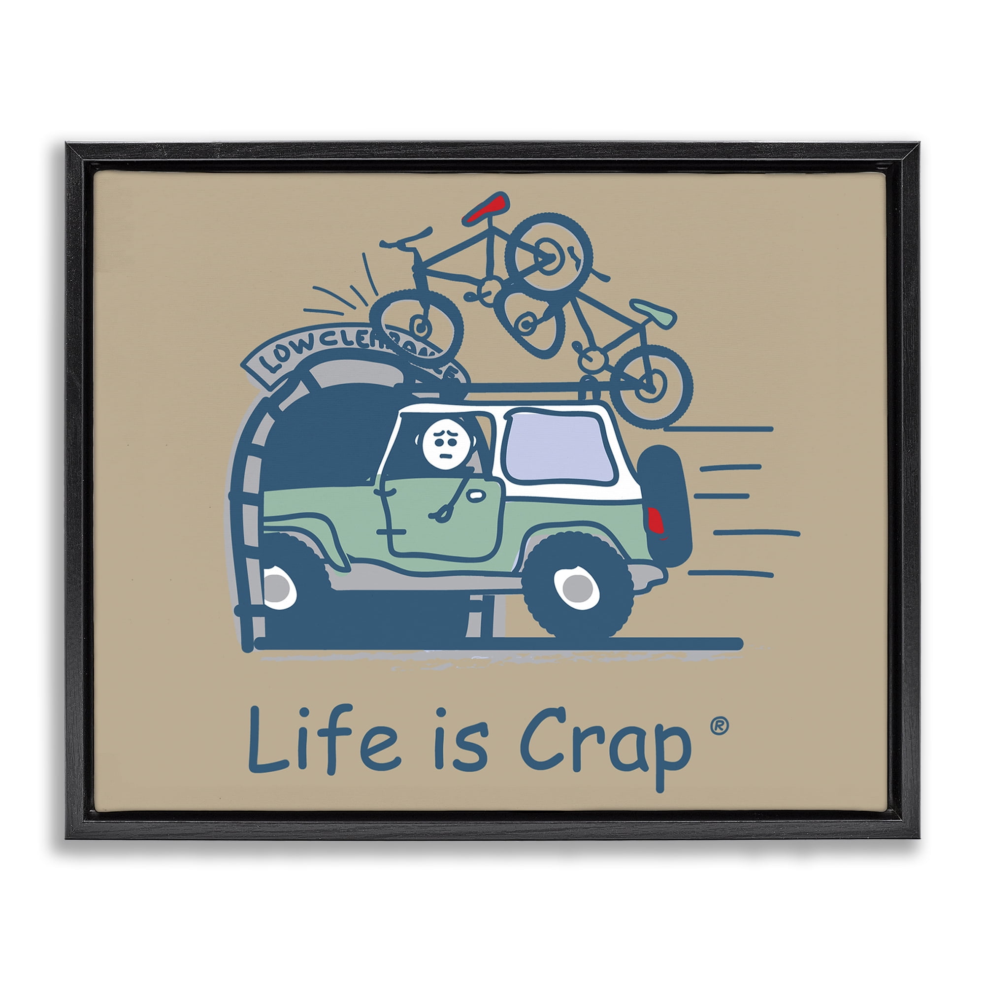 Stupell Industries Falling Bikes Overpass Novelty & Humor Painting Black Floater Framed Canvas Art Print Wall Art, 21 x 17