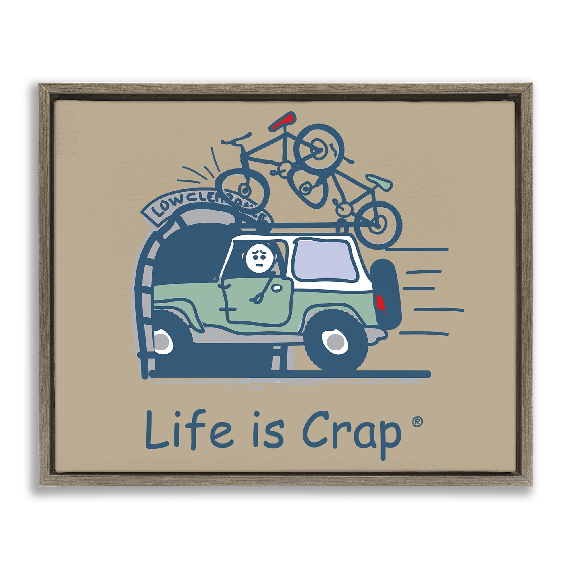 Stupell Industries Falling Bikes Overpass Novelty & Humor Painting Brown Floater Framed Canvas Art Print Wall Art, 21 x 17