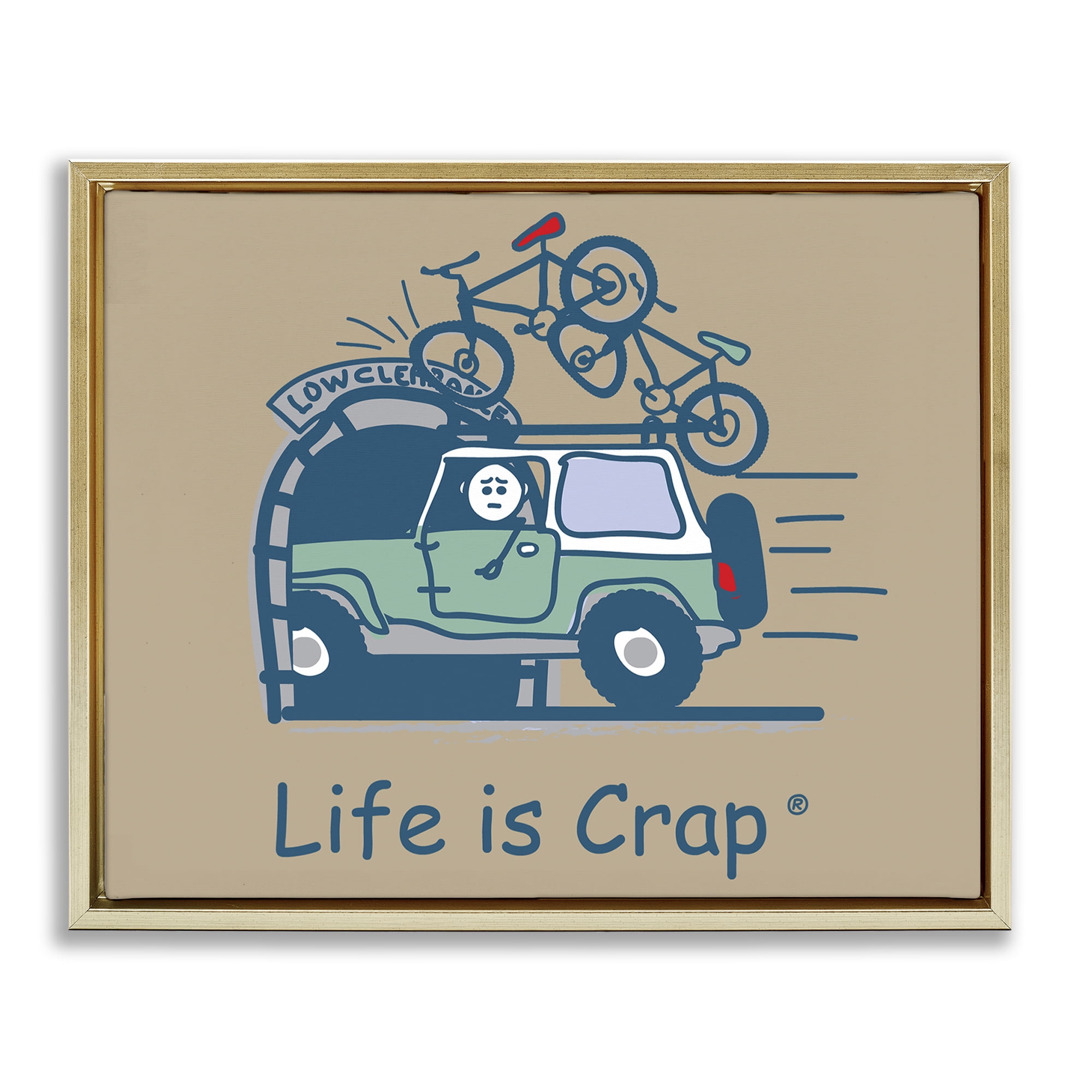 Stupell Industries Falling Bikes Overpass Novelty & Humor Painting Gold Floater Framed Canvas Art Print Wall Art, 21 x 17